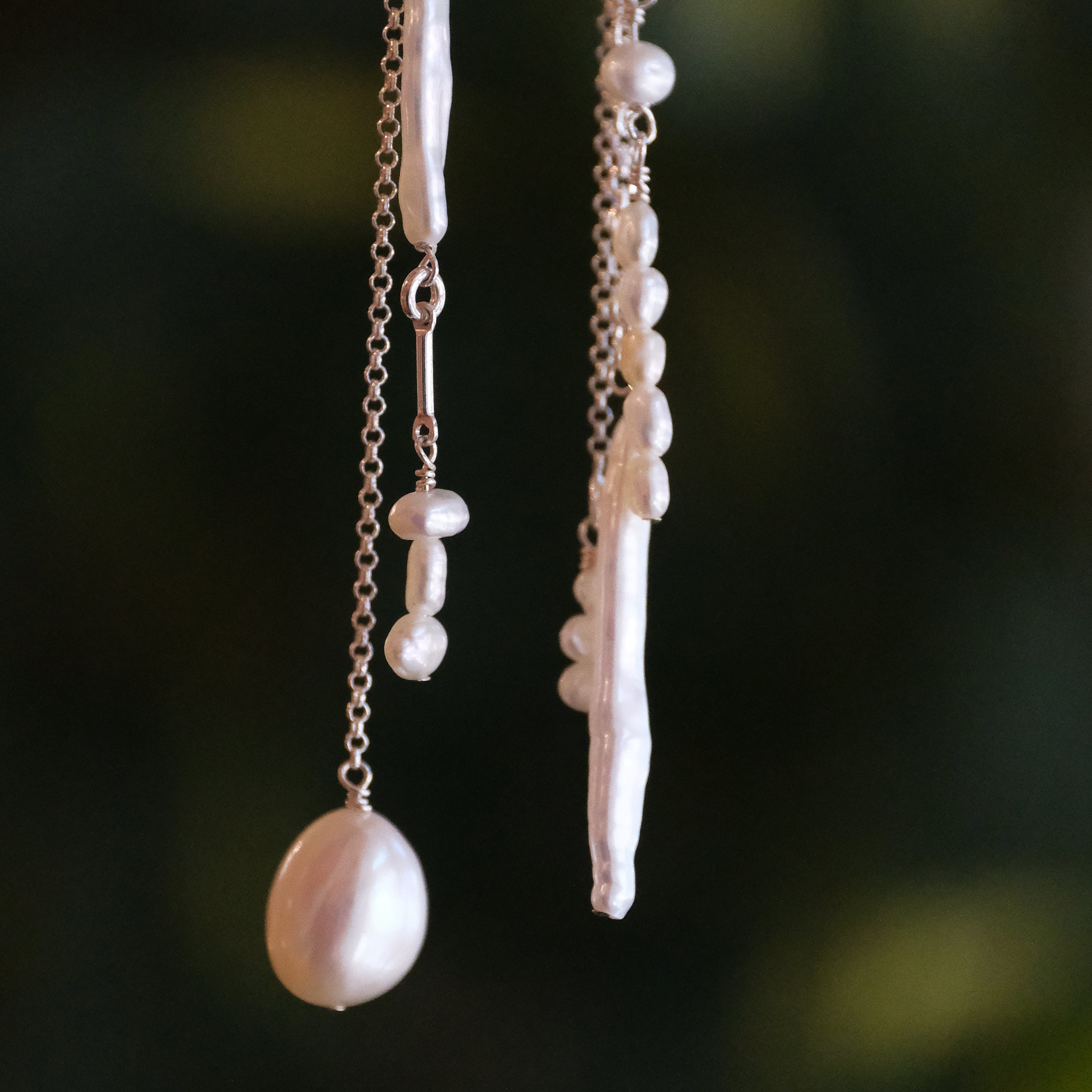 Freshwater Pearl + Sterling Flow Earrings