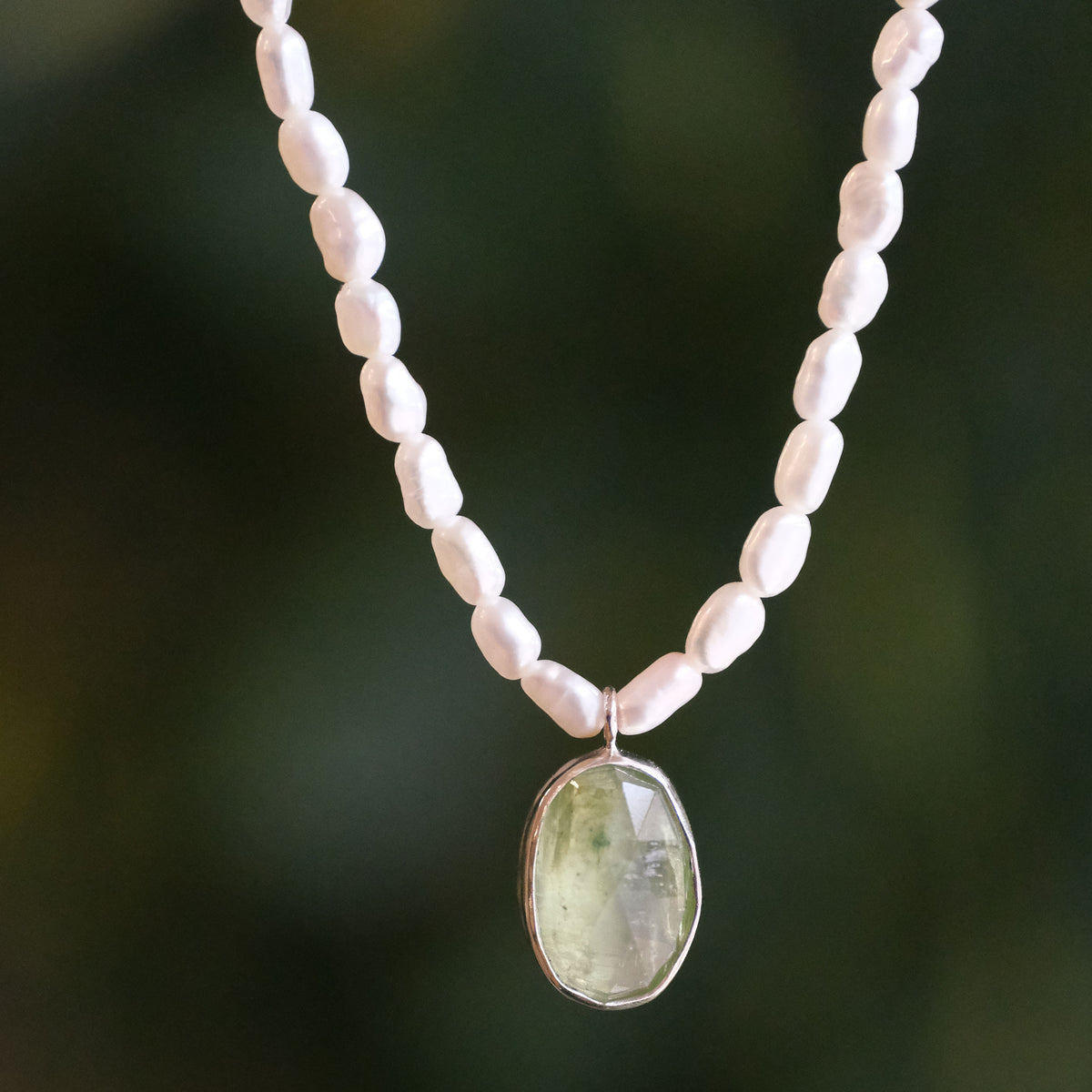 Freshwater Pearl + Green Kyanite Necklace - One of a Kind