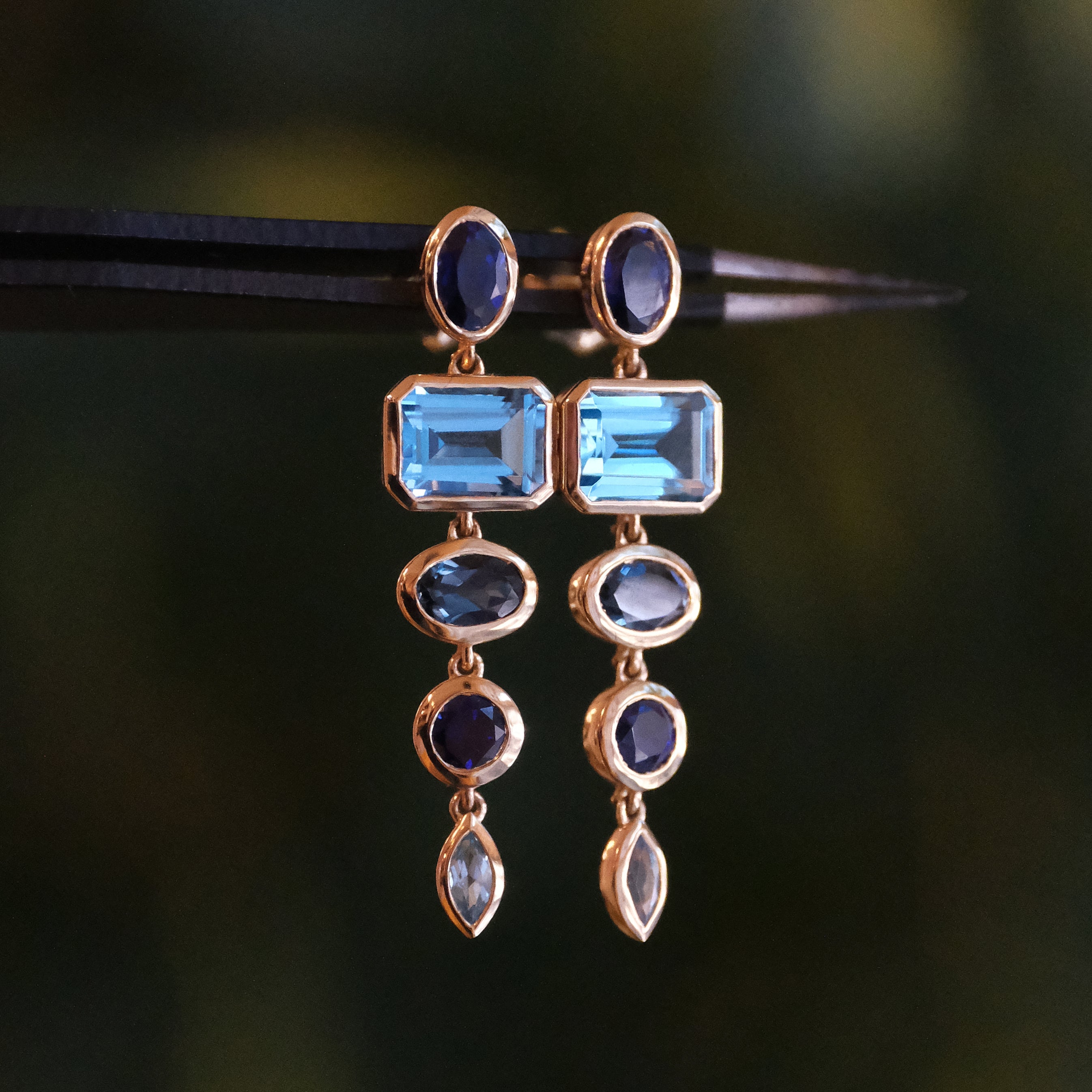 14k Topaz + Lab Sapphire Cascade Earrings