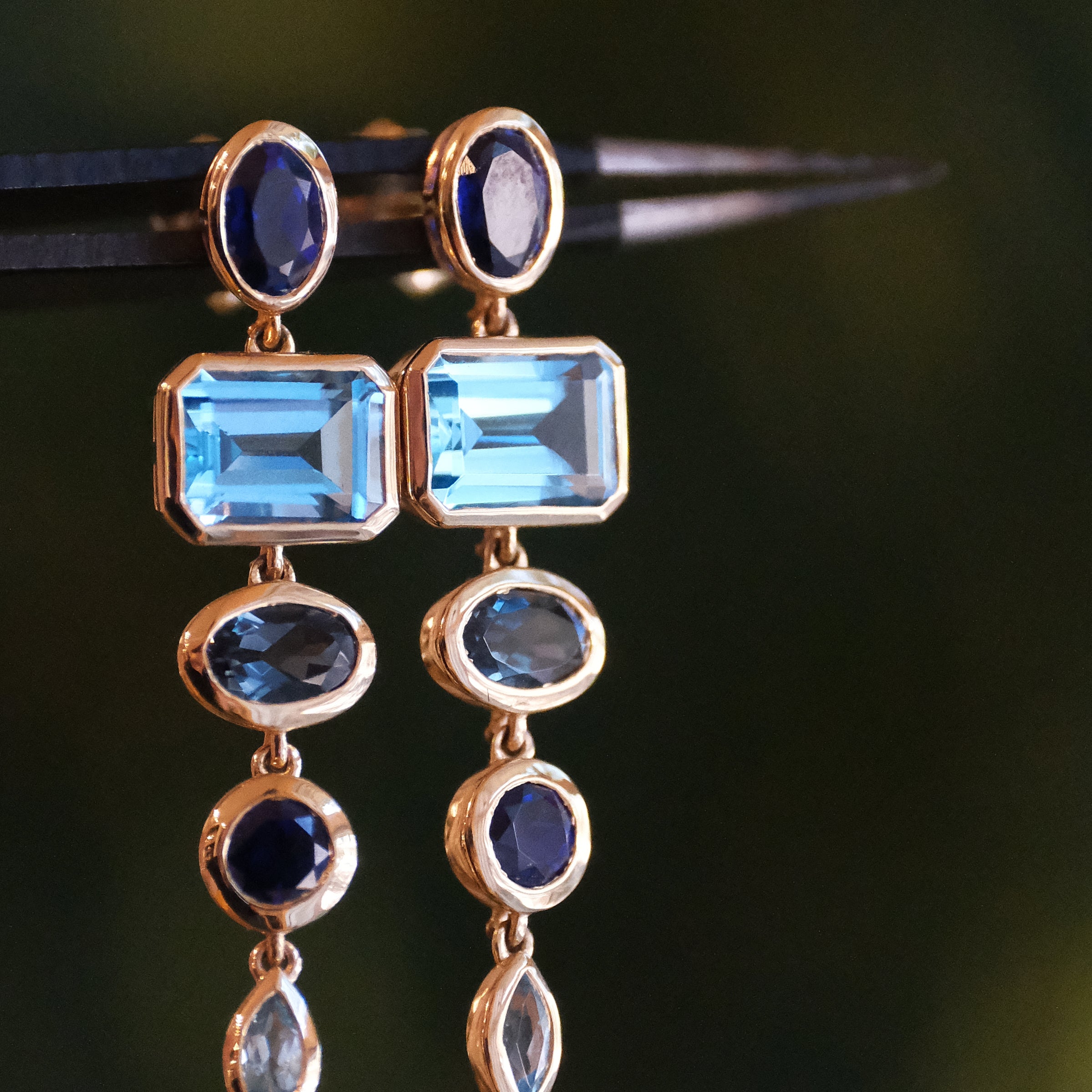 14k Topaz + Lab Sapphire Cascade Earrings
