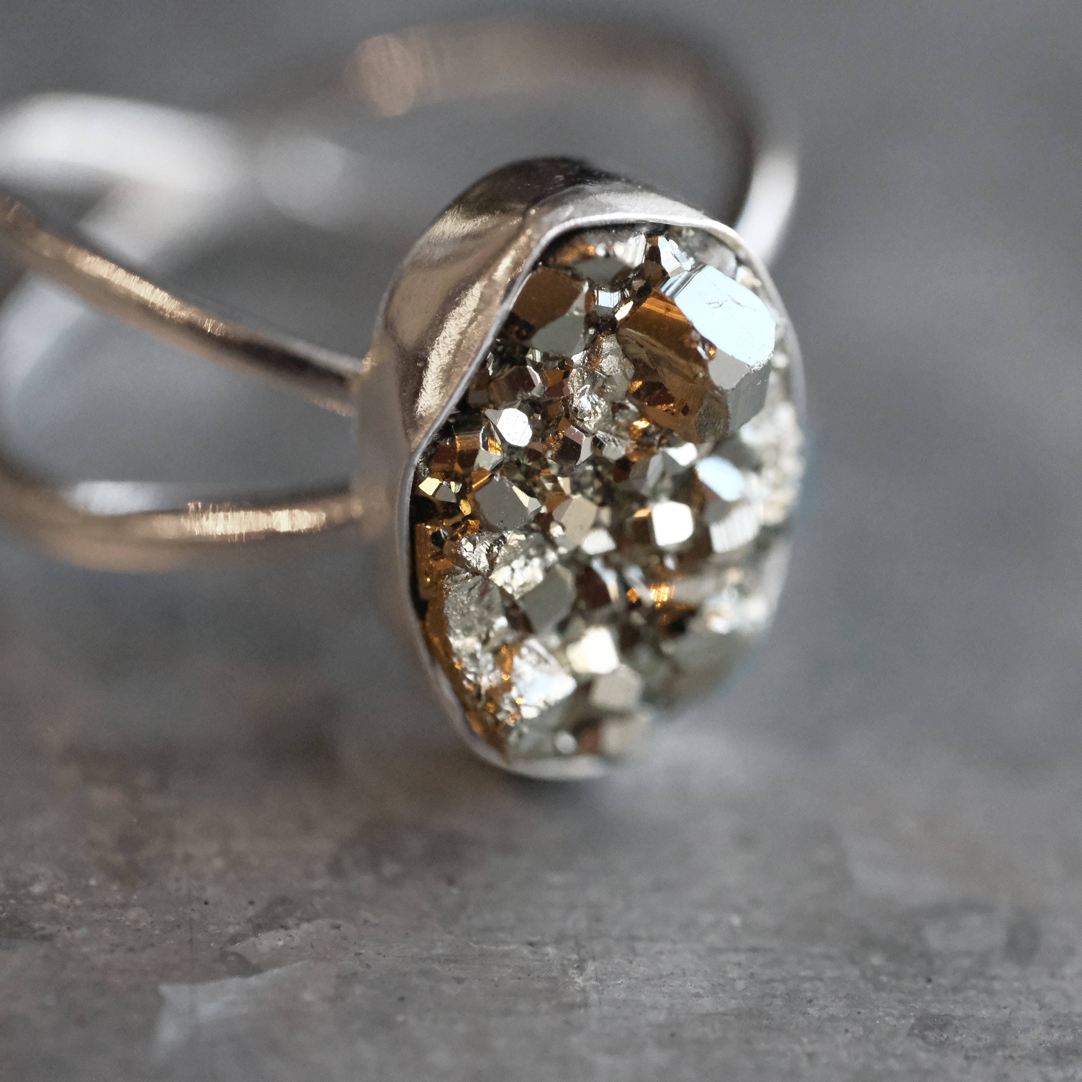 Pyrite Atom Ring (Size 8) - One of a Kind