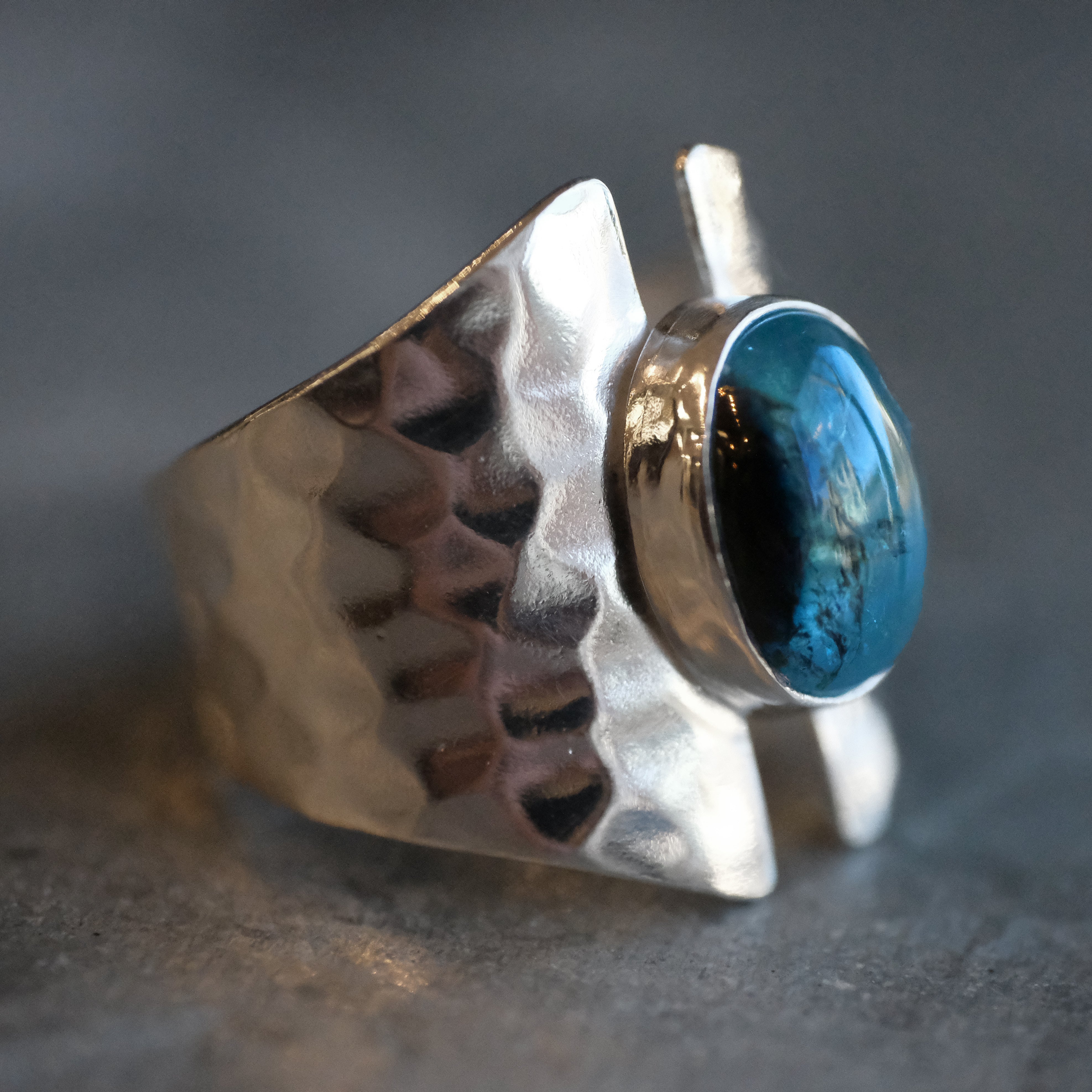 Blue Tourmaline Shield Ring (Size 6.5) - One of a Kind