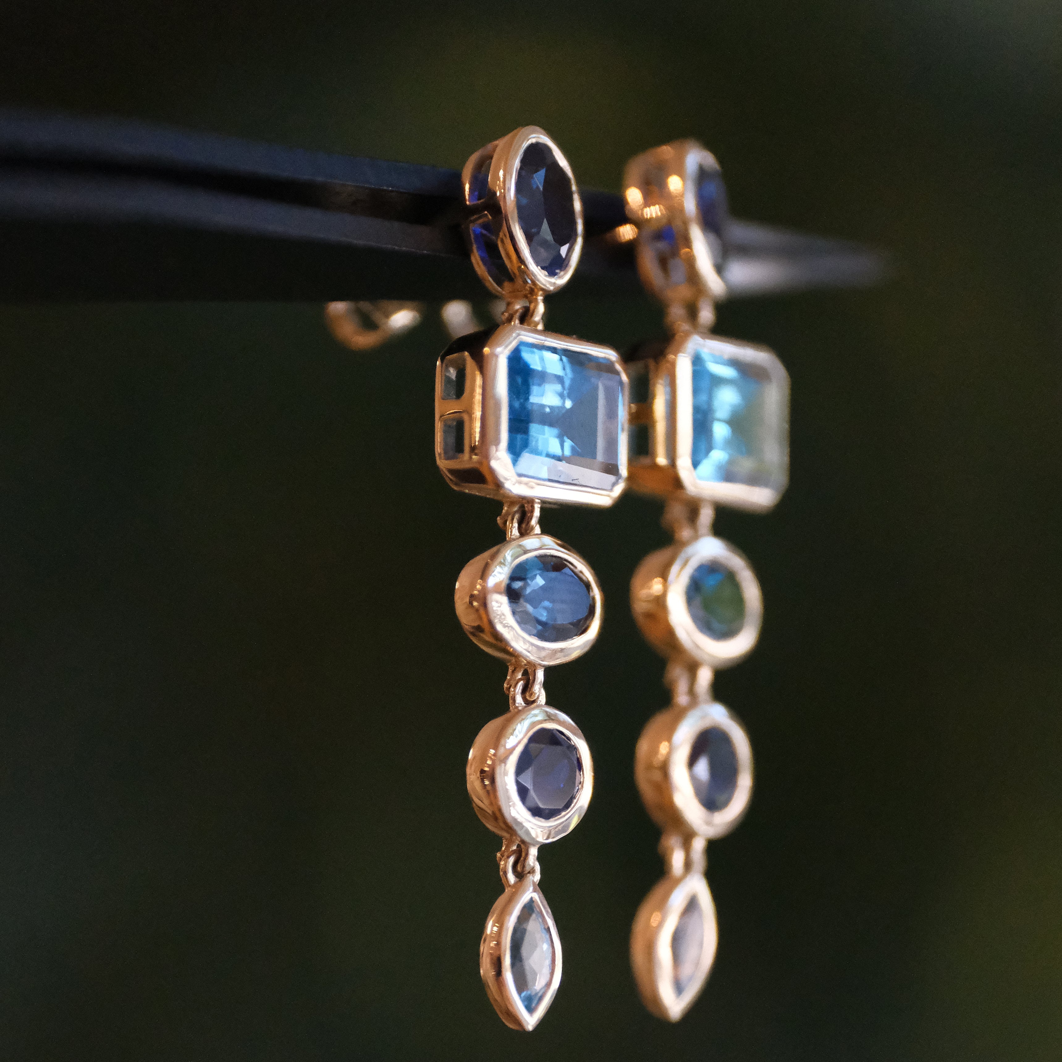 14k Topaz + Lab Sapphire Cascade Earrings