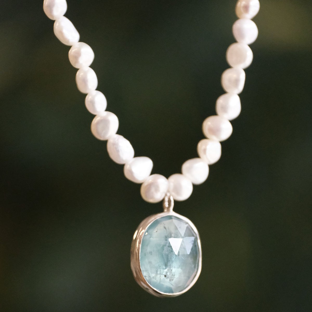 Freshwater Pearl + Kyanite Wrack Line Necklace - One of a Kind