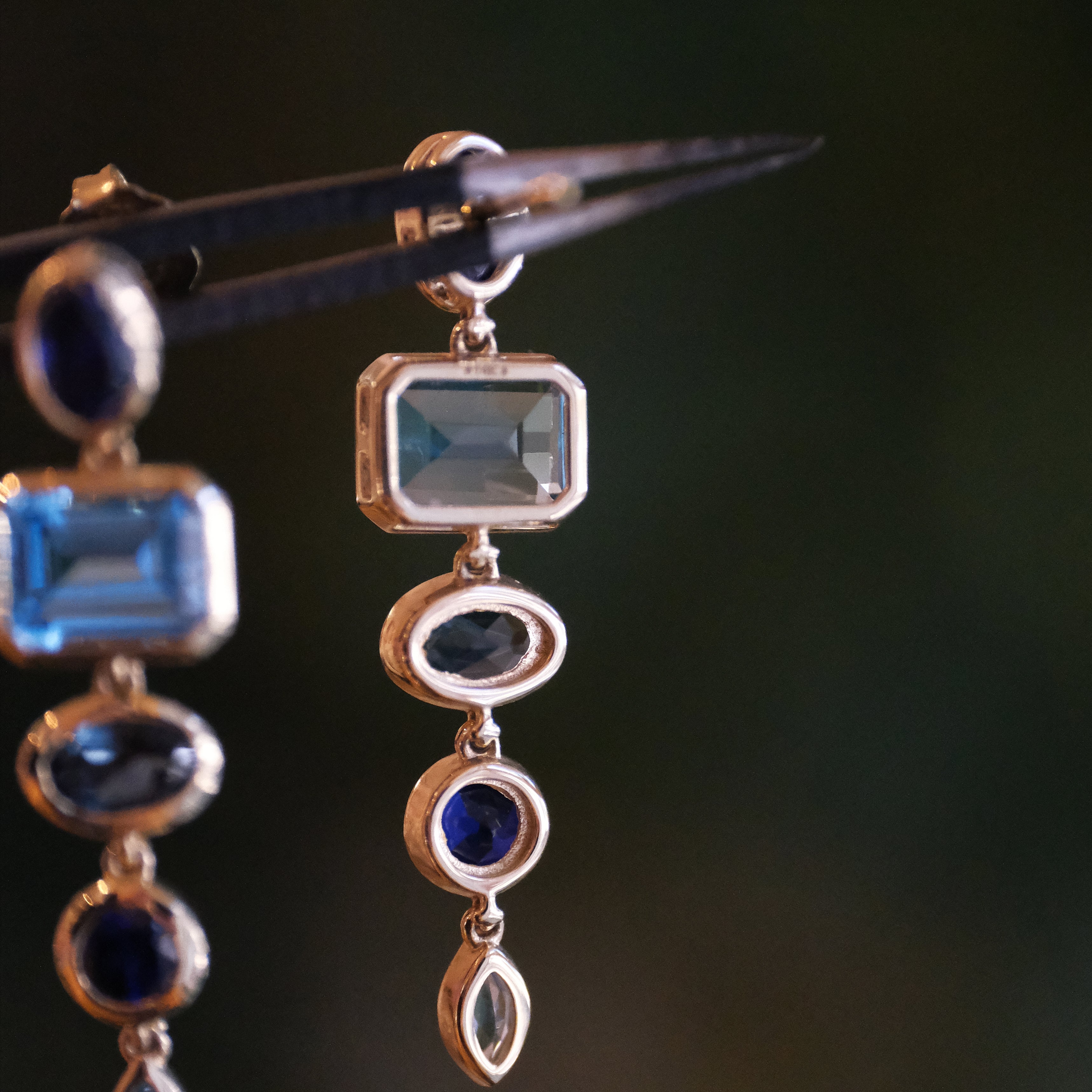 14k Topaz + Lab Sapphire Cascade Earrings