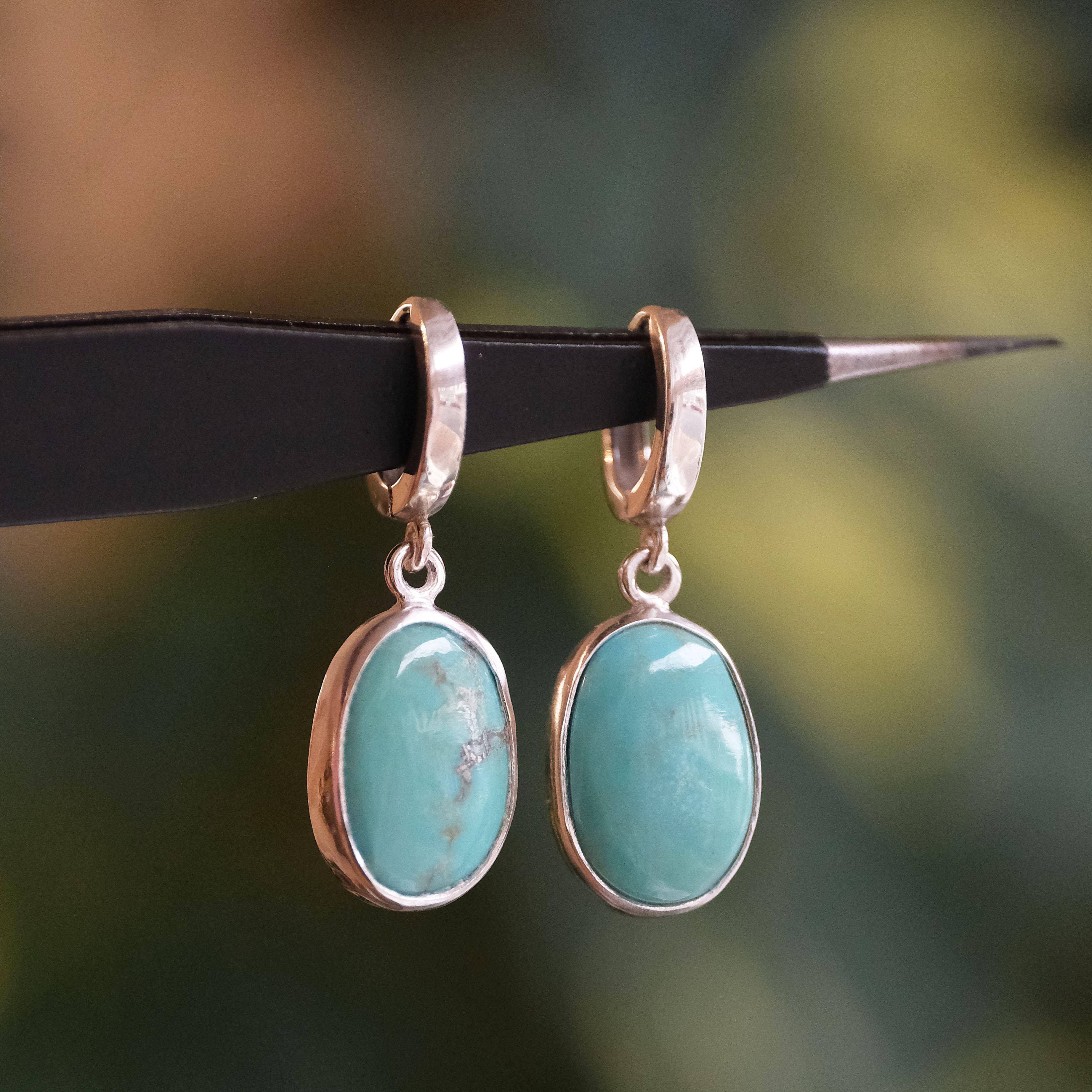 Turquoise Droplet Hugger Earrings - One of a Kind