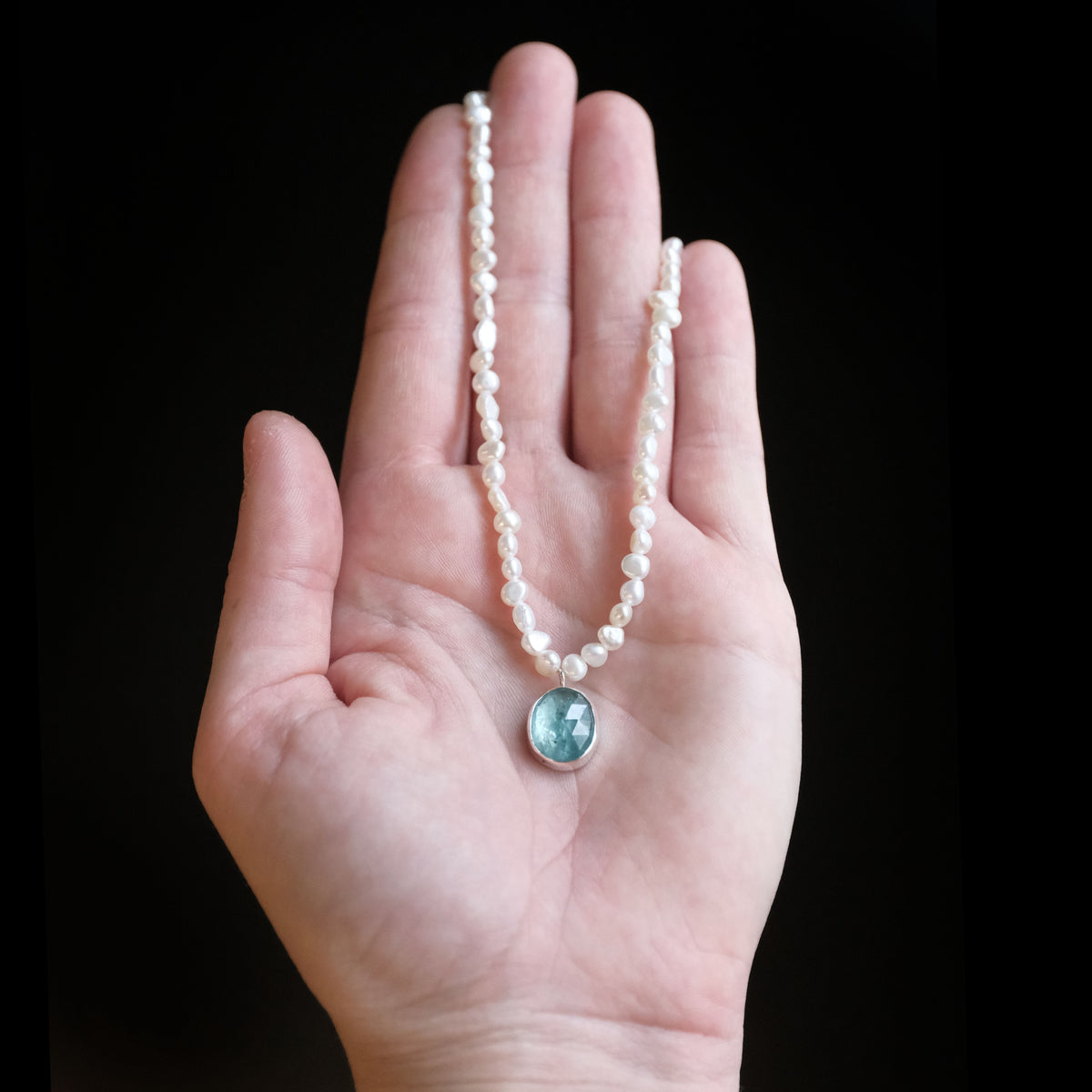 Freshwater Pearl + Kyanite Wrack Line Necklace - One of a Kind