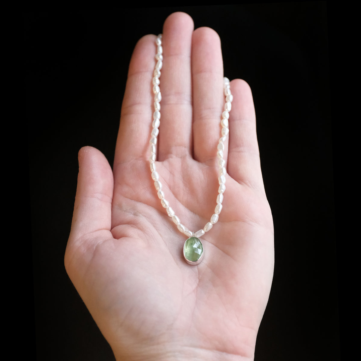 Freshwater Pearl + Green Kyanite Necklace - One of a Kind