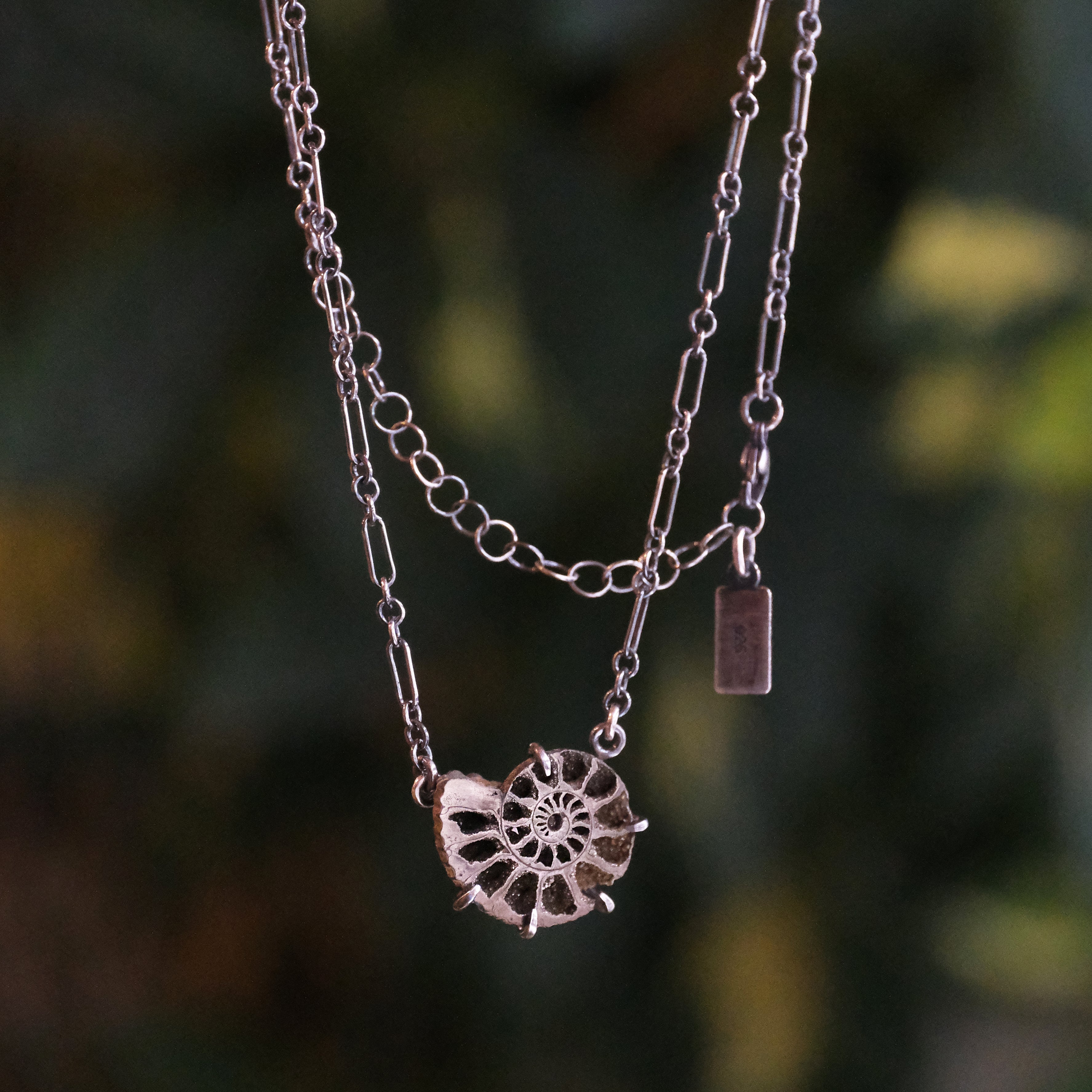 Pyrized Ammonite Fossil Necklace - One of a Kind