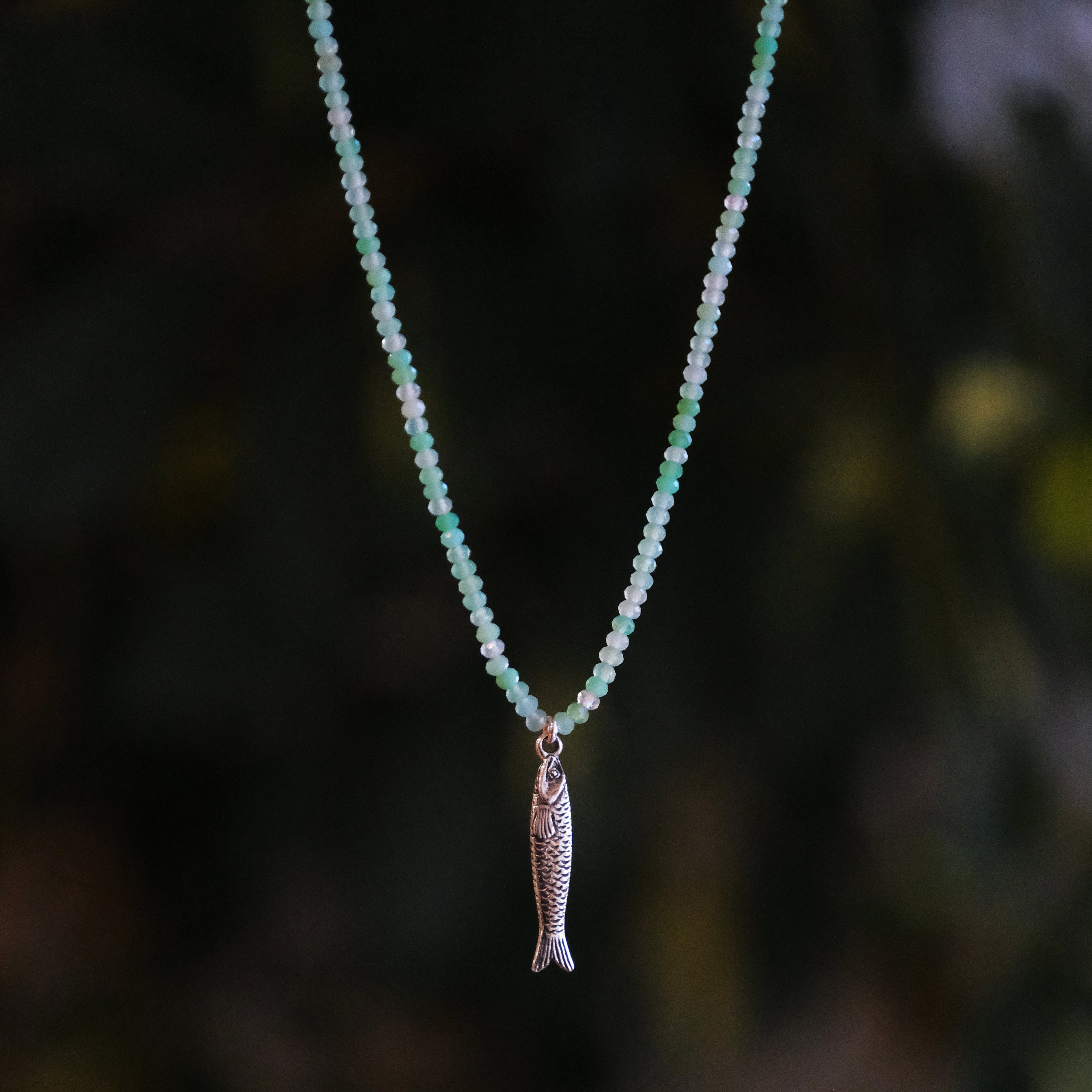 Chrysoprase + Sterling Sardine Necklace