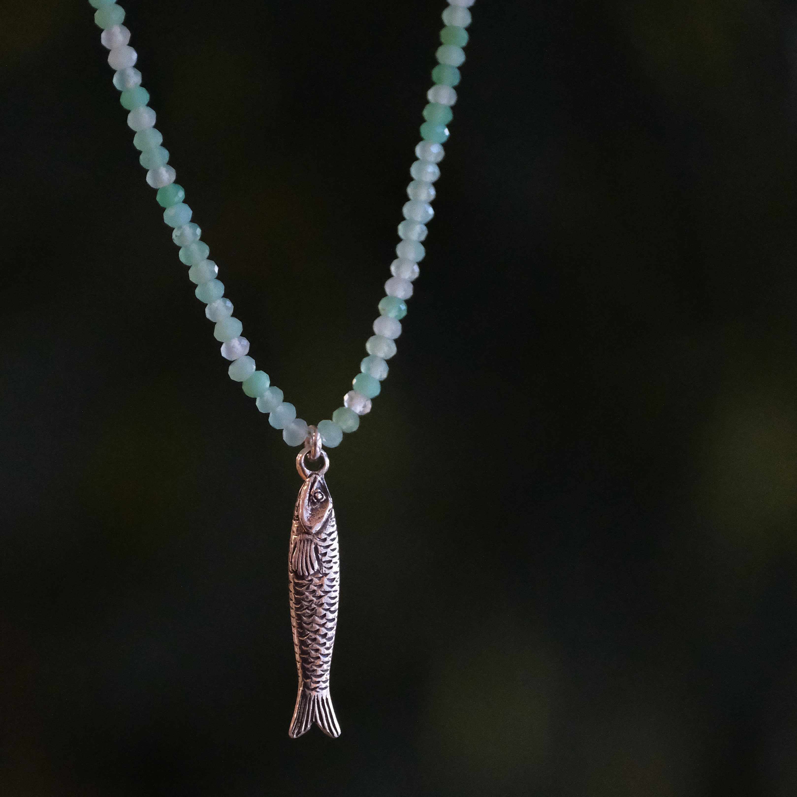 Chrysoprase + Sterling Sardine Necklace