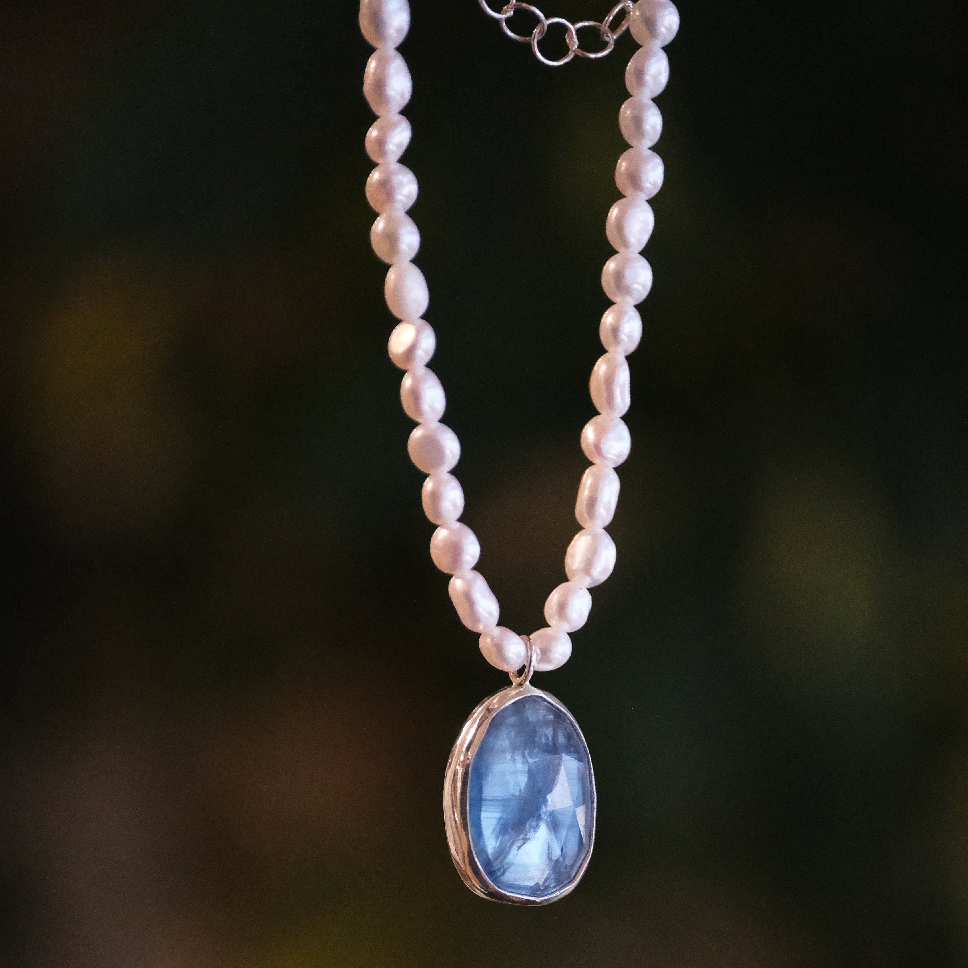 Freshwater Pearl + Kyanite Wrack Line Necklace - One of a Kind