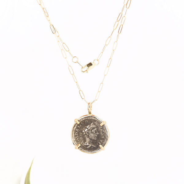 14k Roman Silver Denarius Coin Necklace - 225 AD