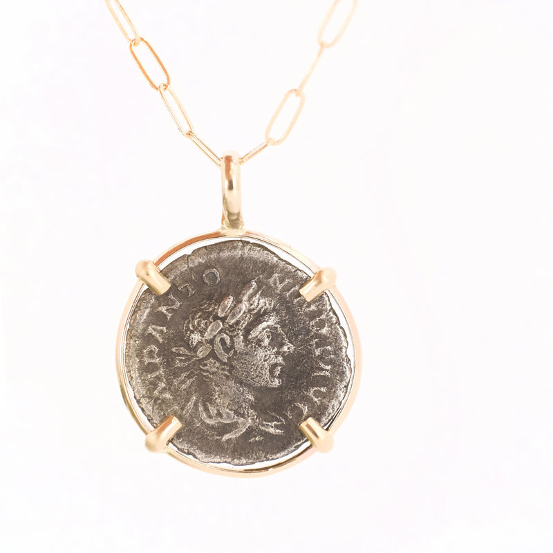 14k Roman Silver Denarius Coin Necklace - 225 AD