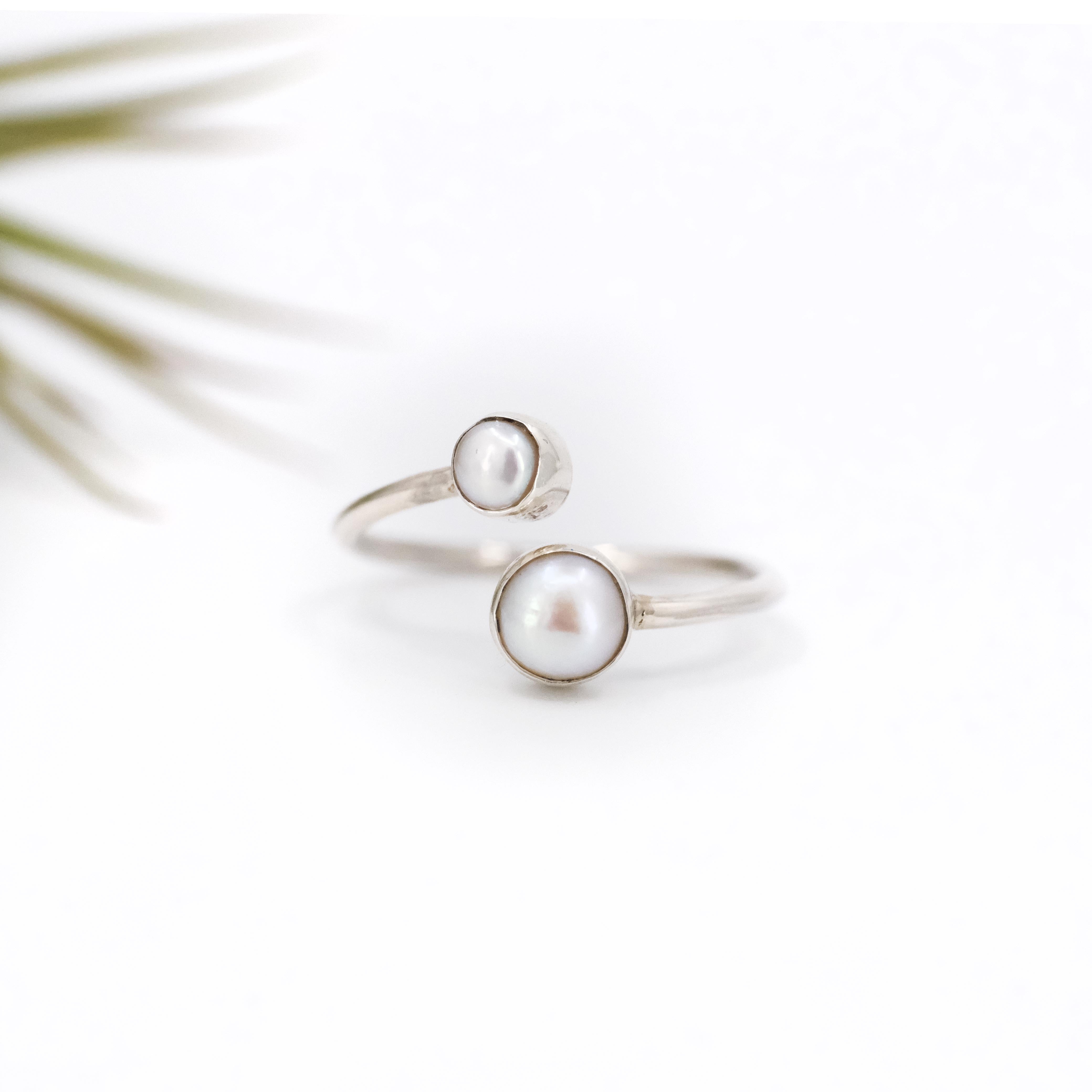 Gemini Sterling + Pearl Ring - Adjustable