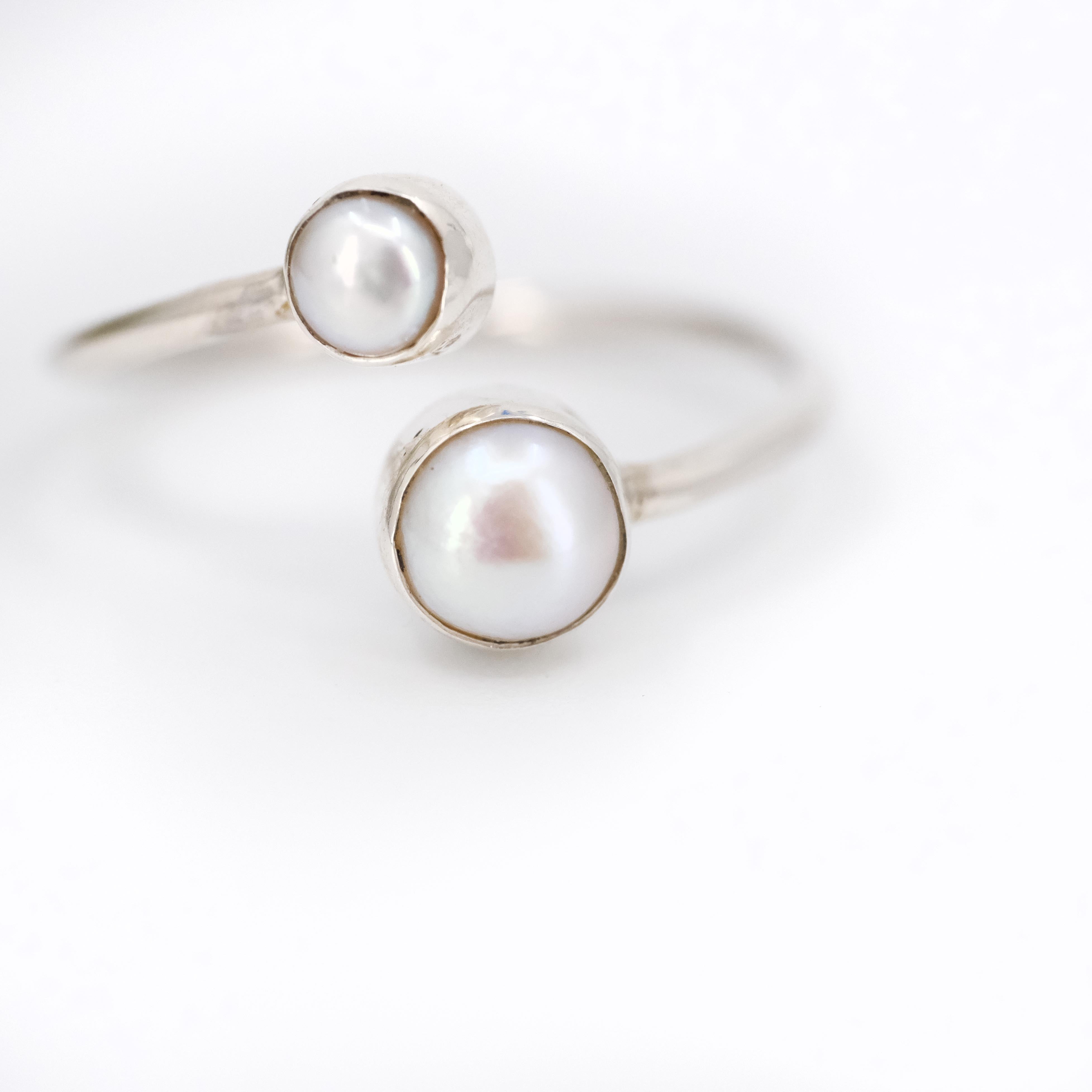 Gemini Sterling + Pearl Ring - Adjustable