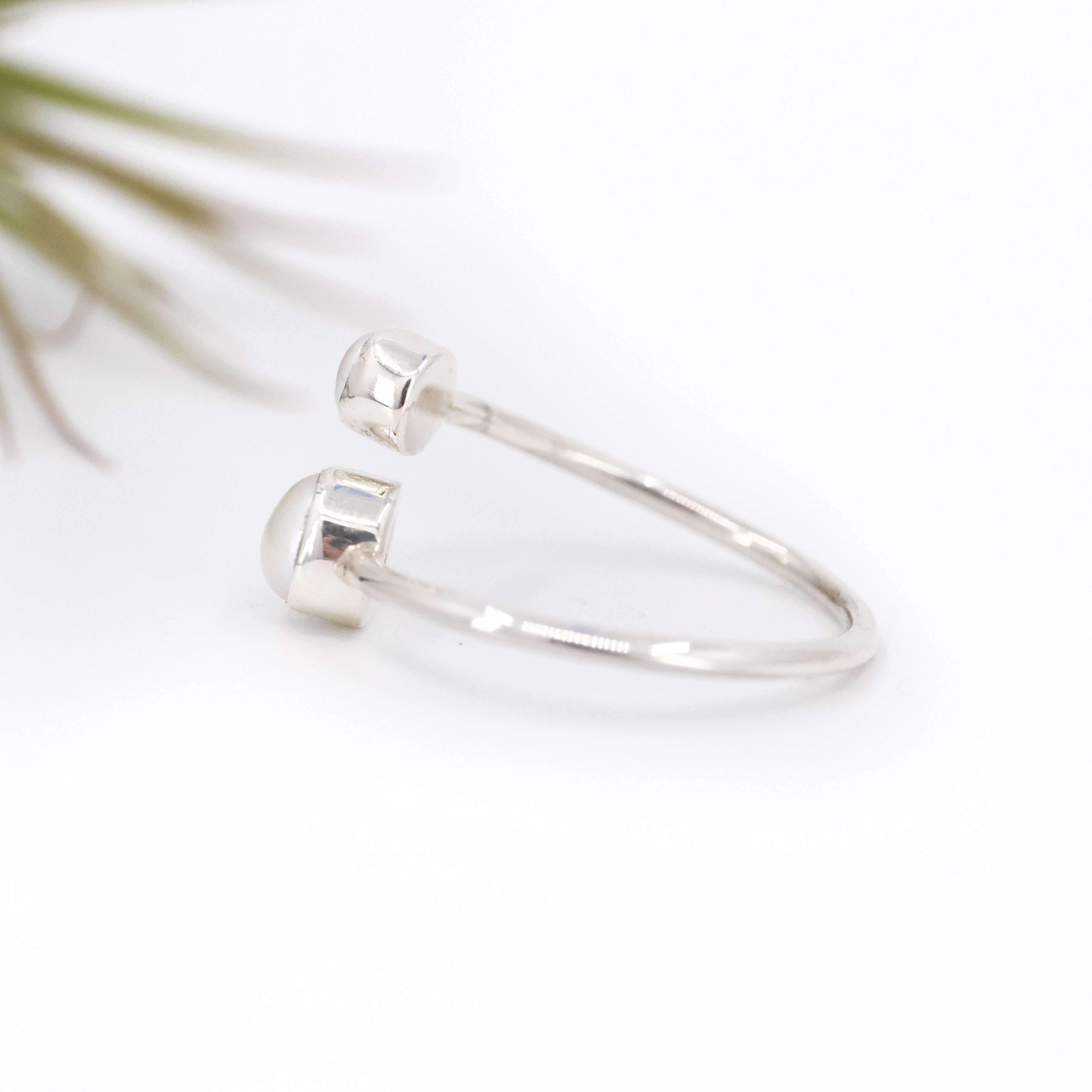 Gemini Sterling + Pearl Ring - Adjustable