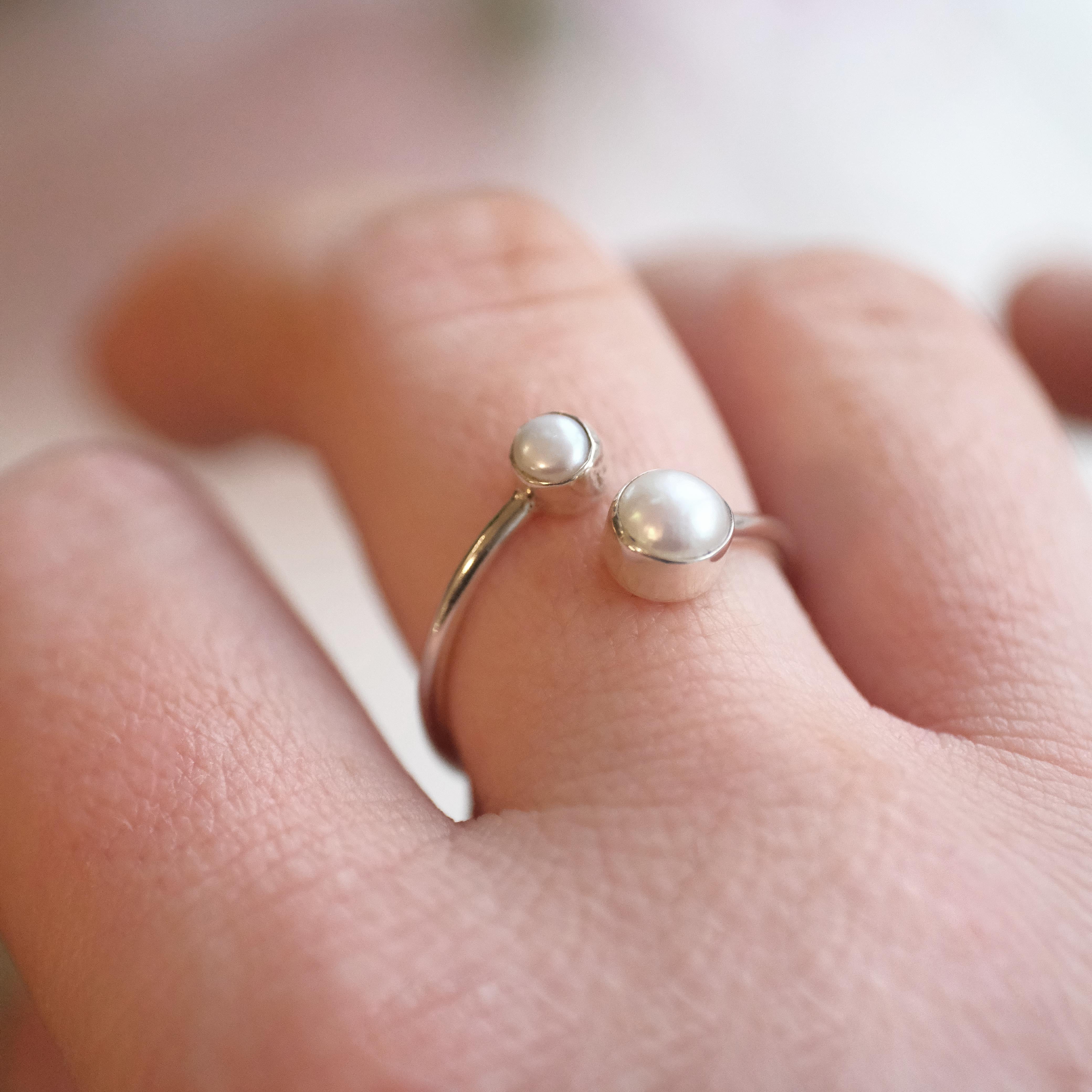 Gemini Sterling + Pearl Ring - Adjustable