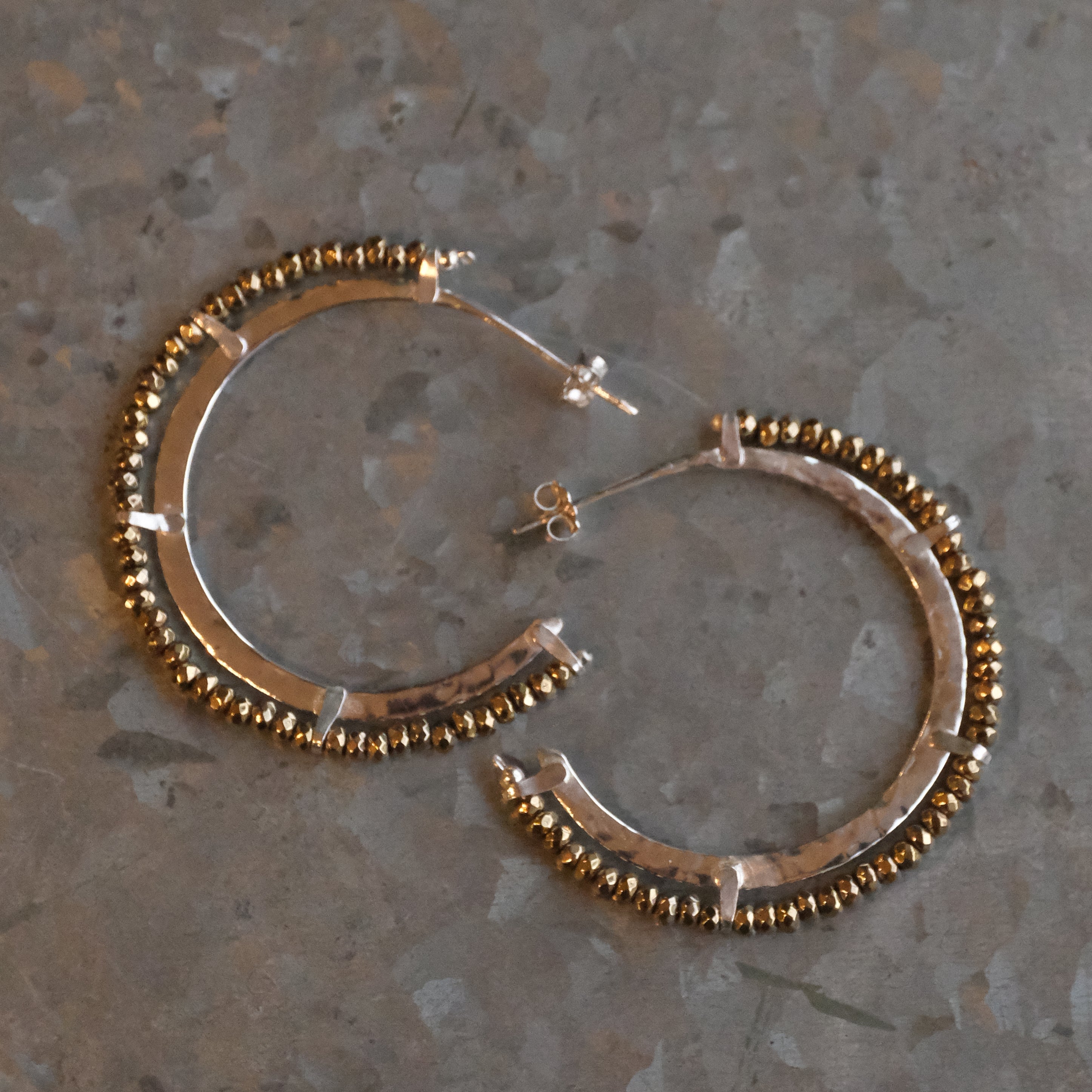 Pyrite + Sterling Golden Bend Hoops - One of a Kind