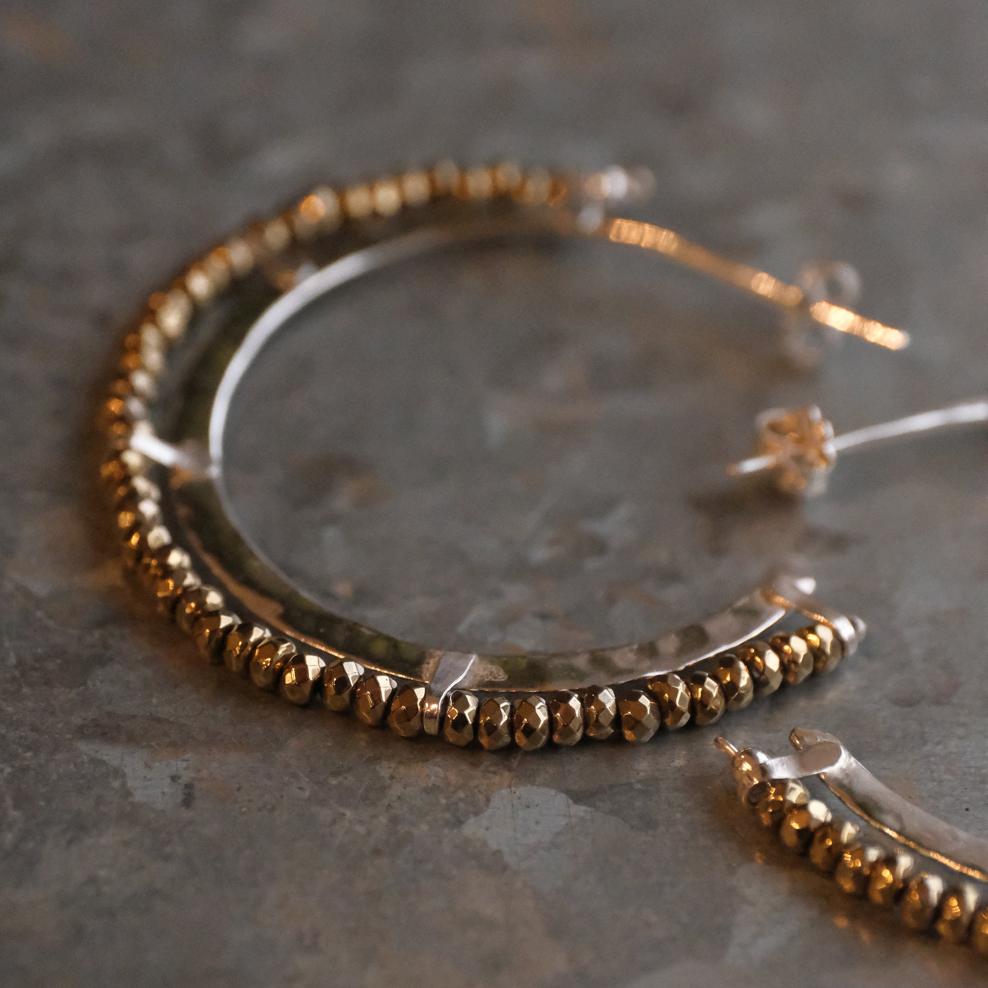 Pyrite + Sterling Golden Bend Hoops - One of a Kind