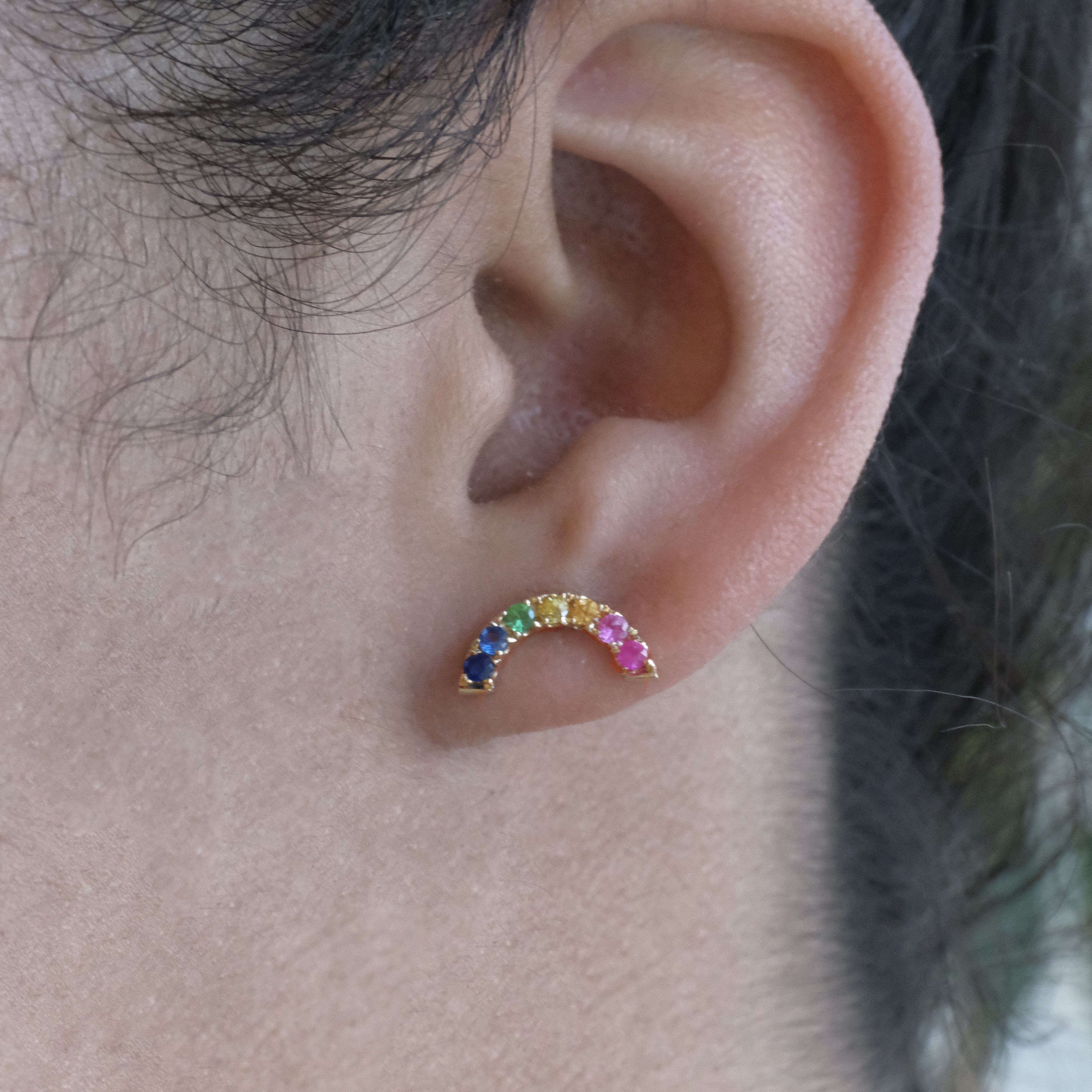 14k + Sapphire Rainbow Earrings