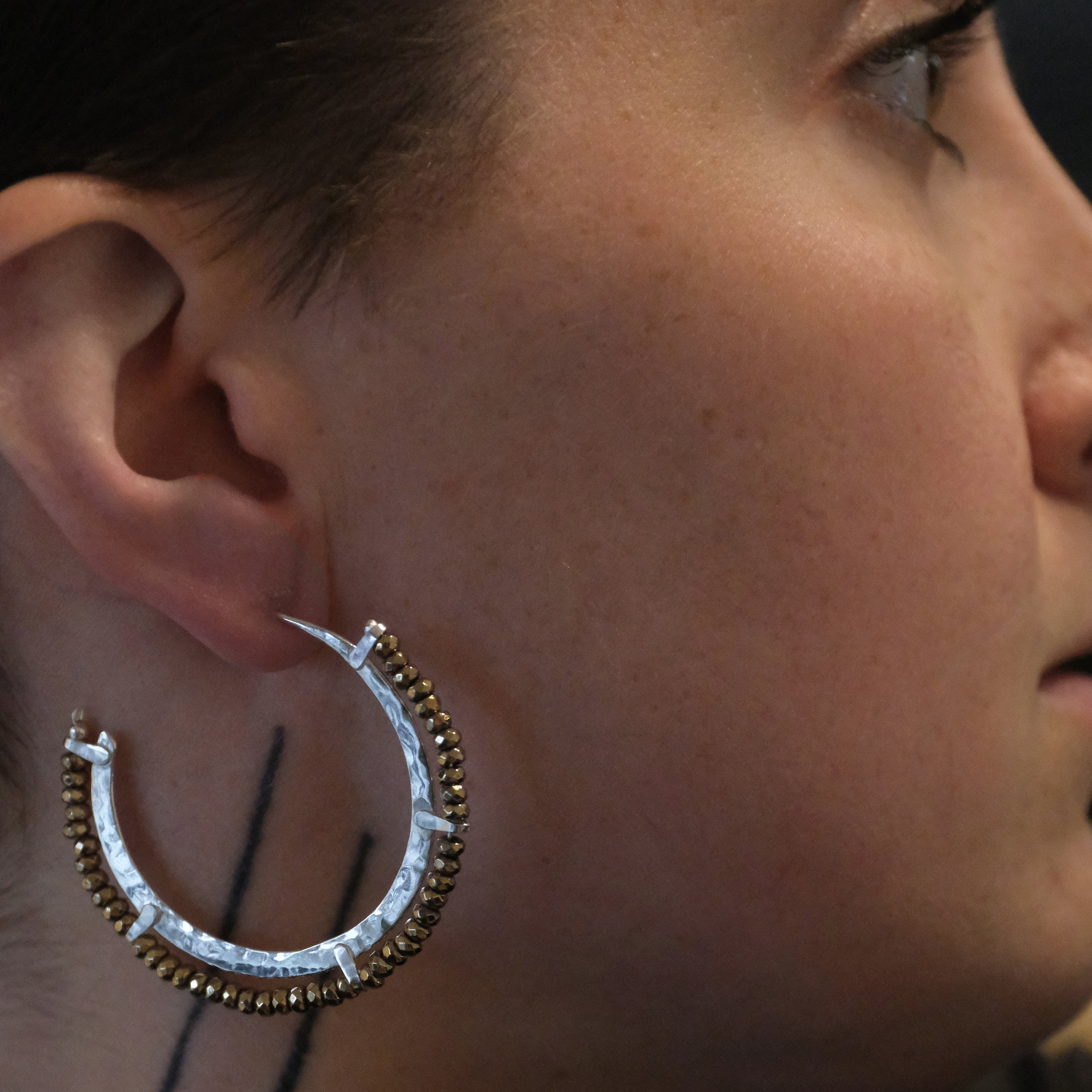 Pyrite + Sterling Golden Bend Hoops - One of a Kind