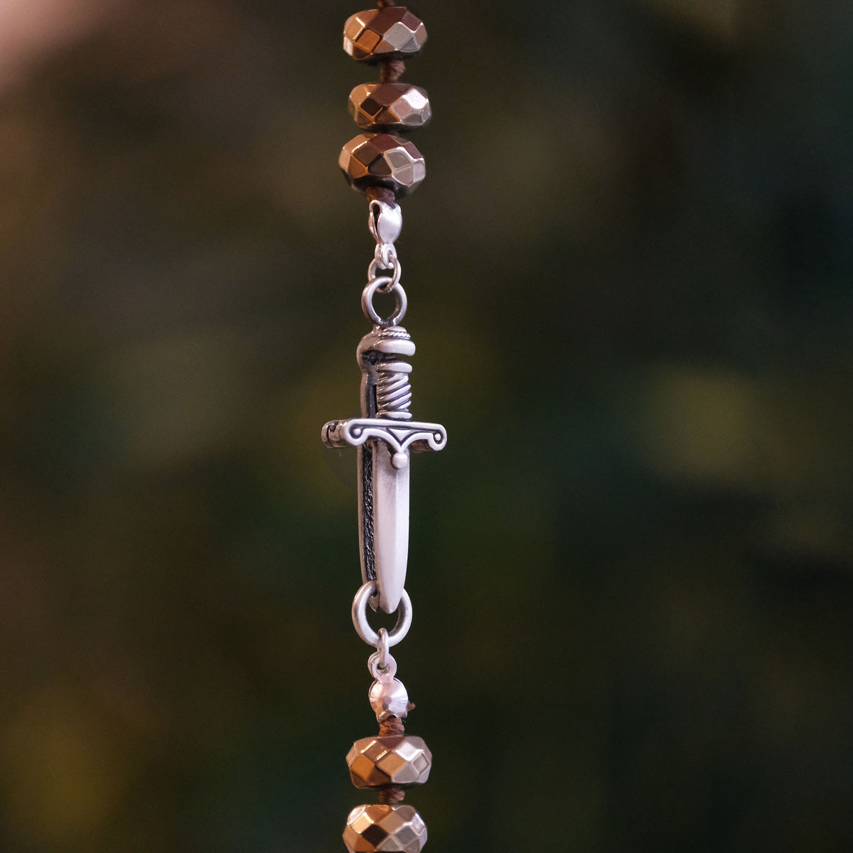 Knotted Pyrite + Sterling Dagger Necklace