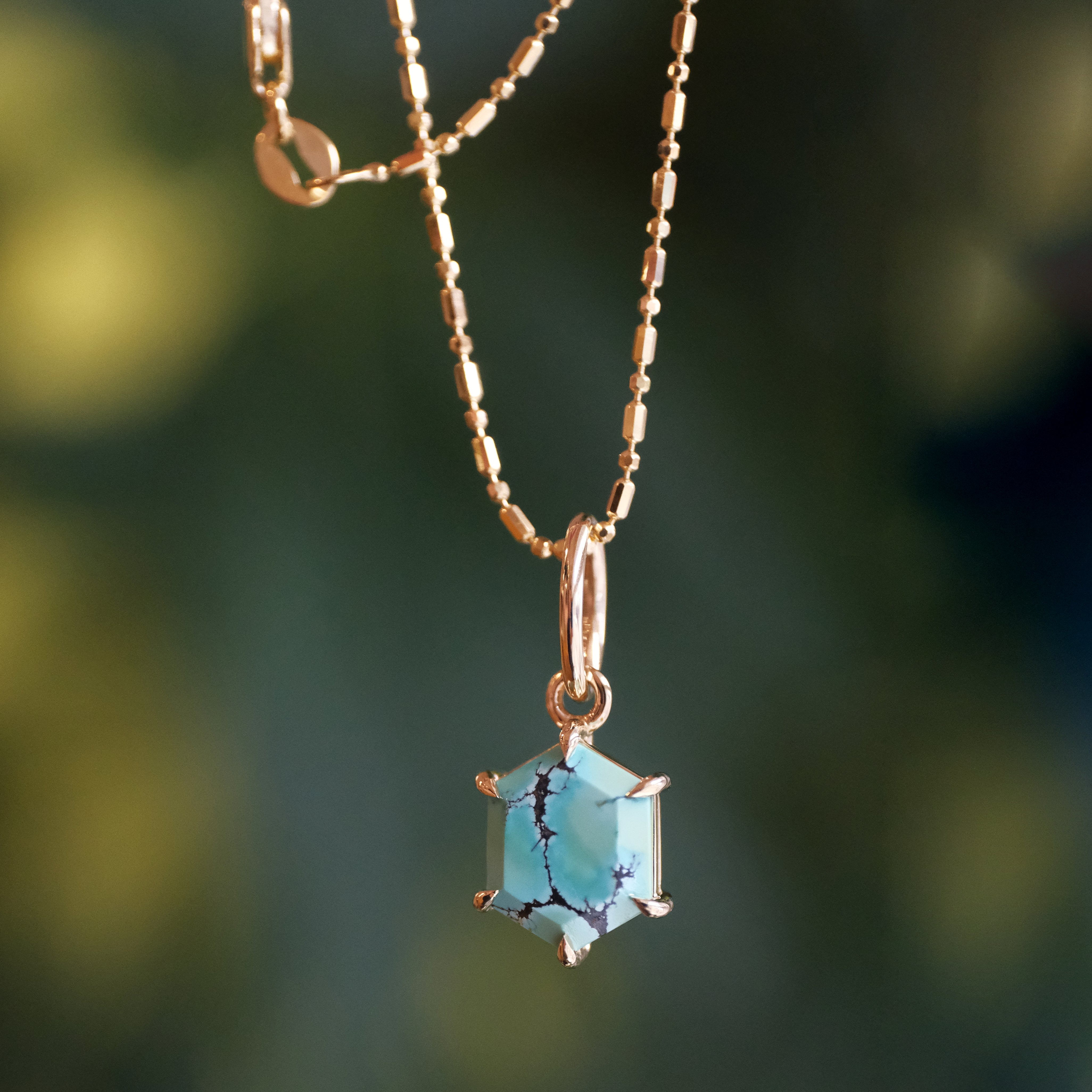 14k + Hubei Turquoise Hexi Necklace - One of a Kind