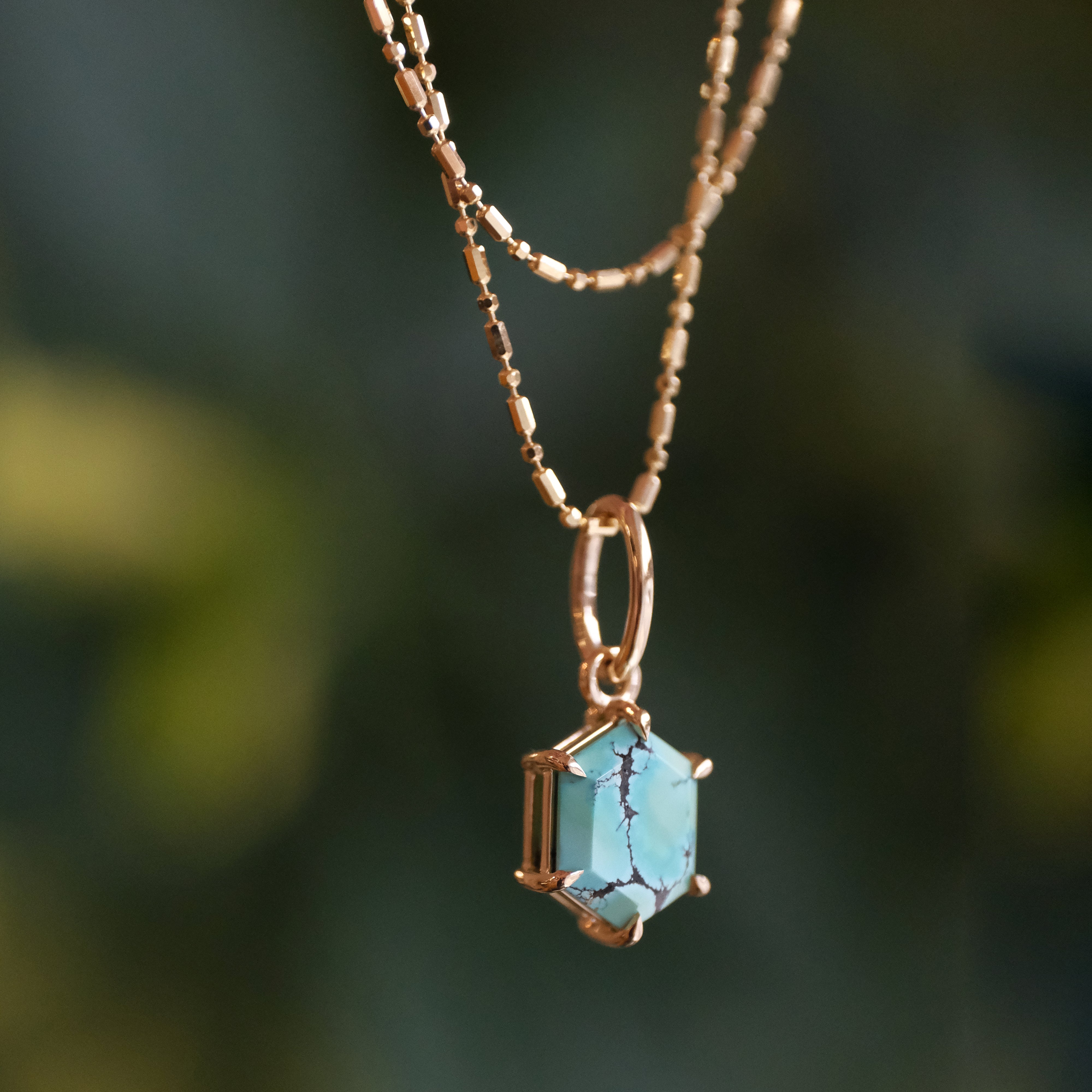 14k + Hubei Turquoise Hexi Necklace - One of a Kind