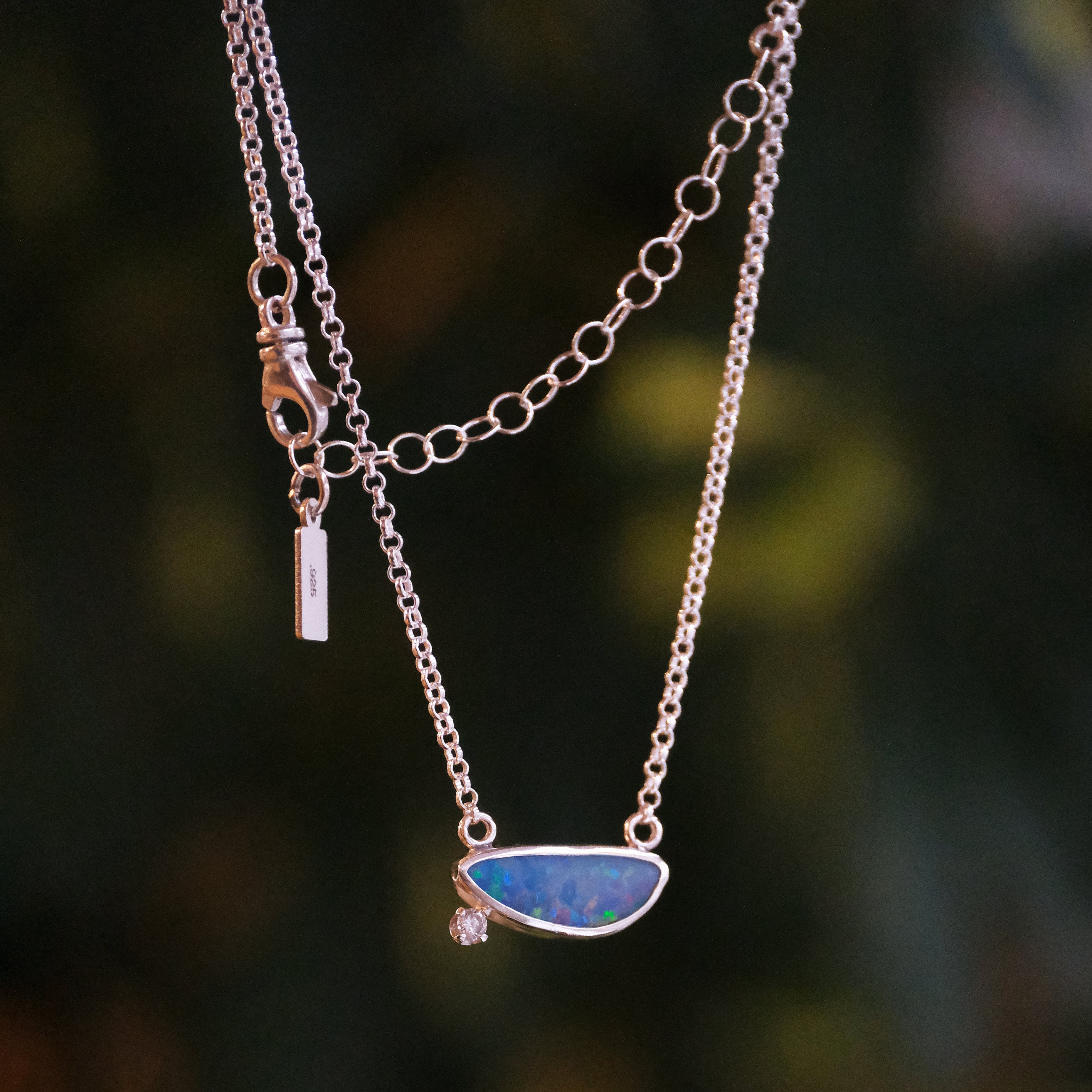 Opal + Diamond Deep Blue Necklace - One of a Kind