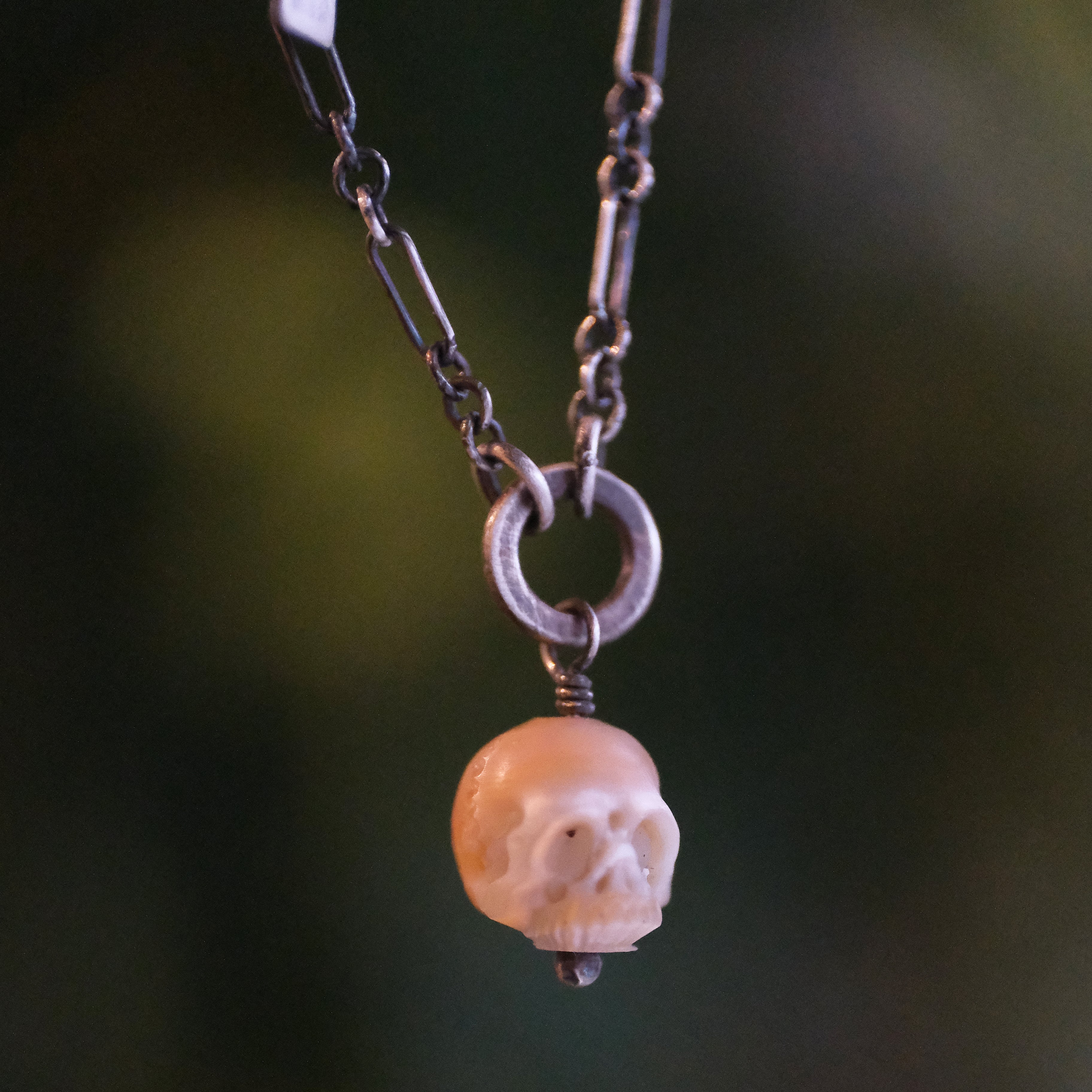 La Morte Carved Pearl Skull Necklace - One of a Kind
