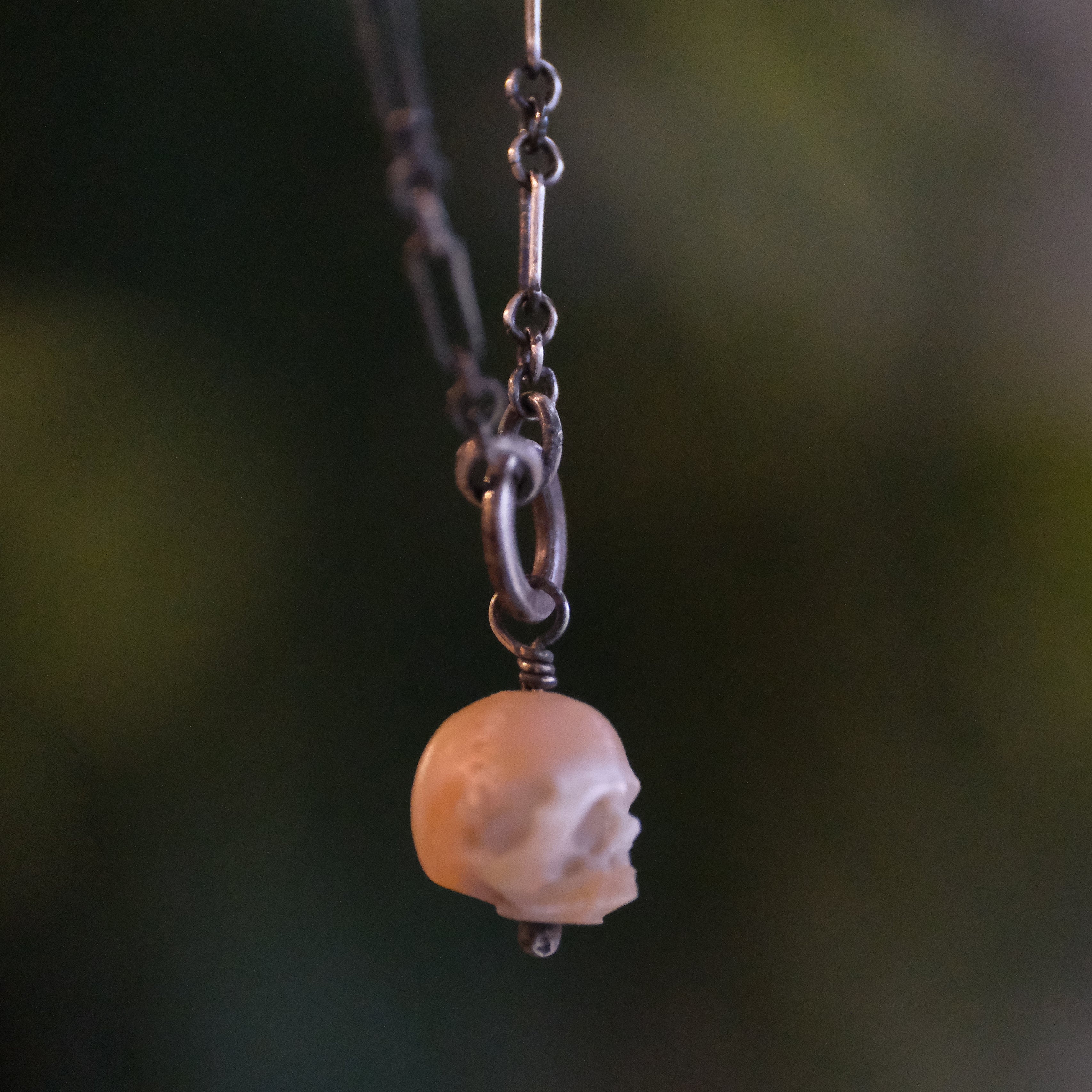 La Morte Carved Pearl Skull Necklace - One of a Kind