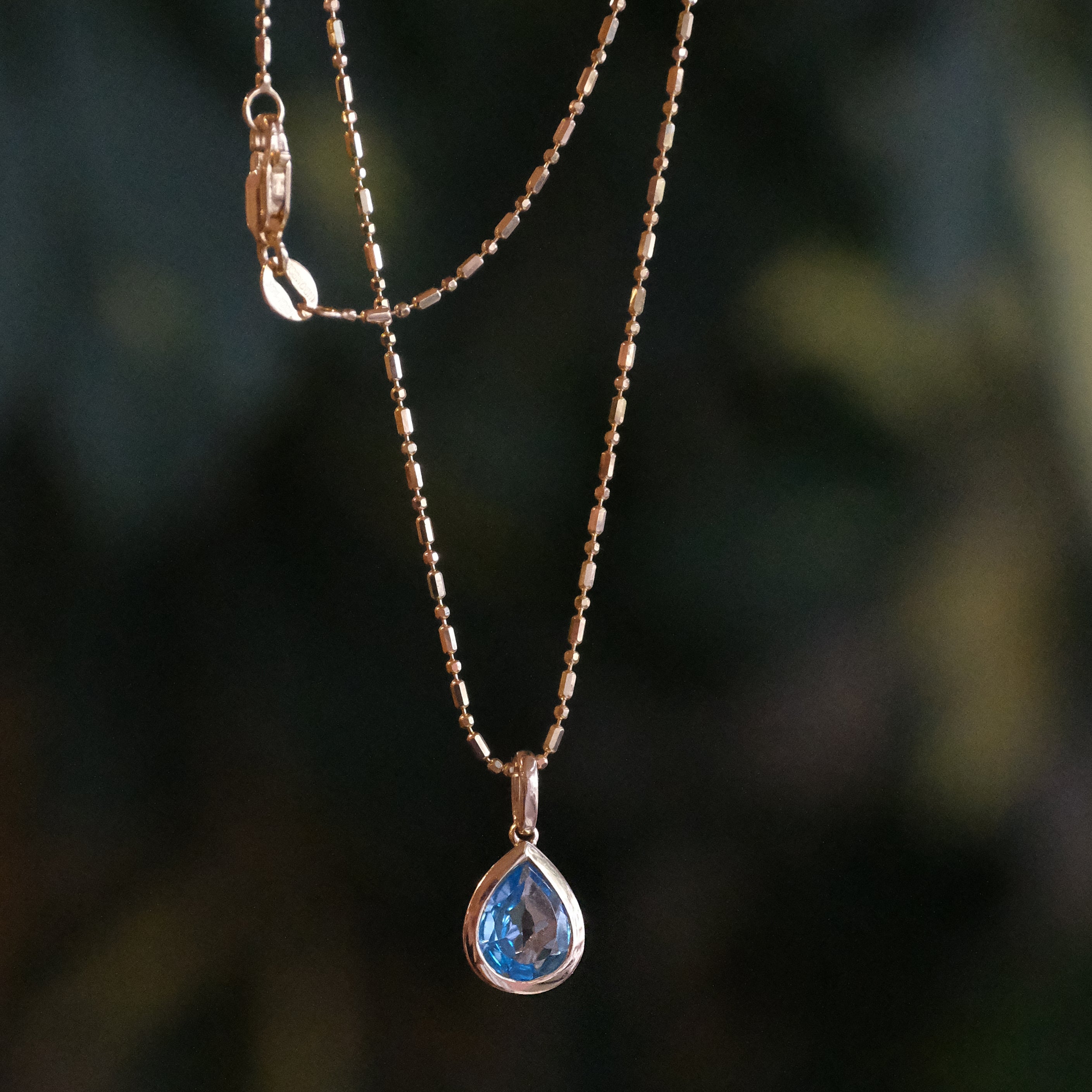 14k + Swiss Blue Topaz Waterdrop Necklace