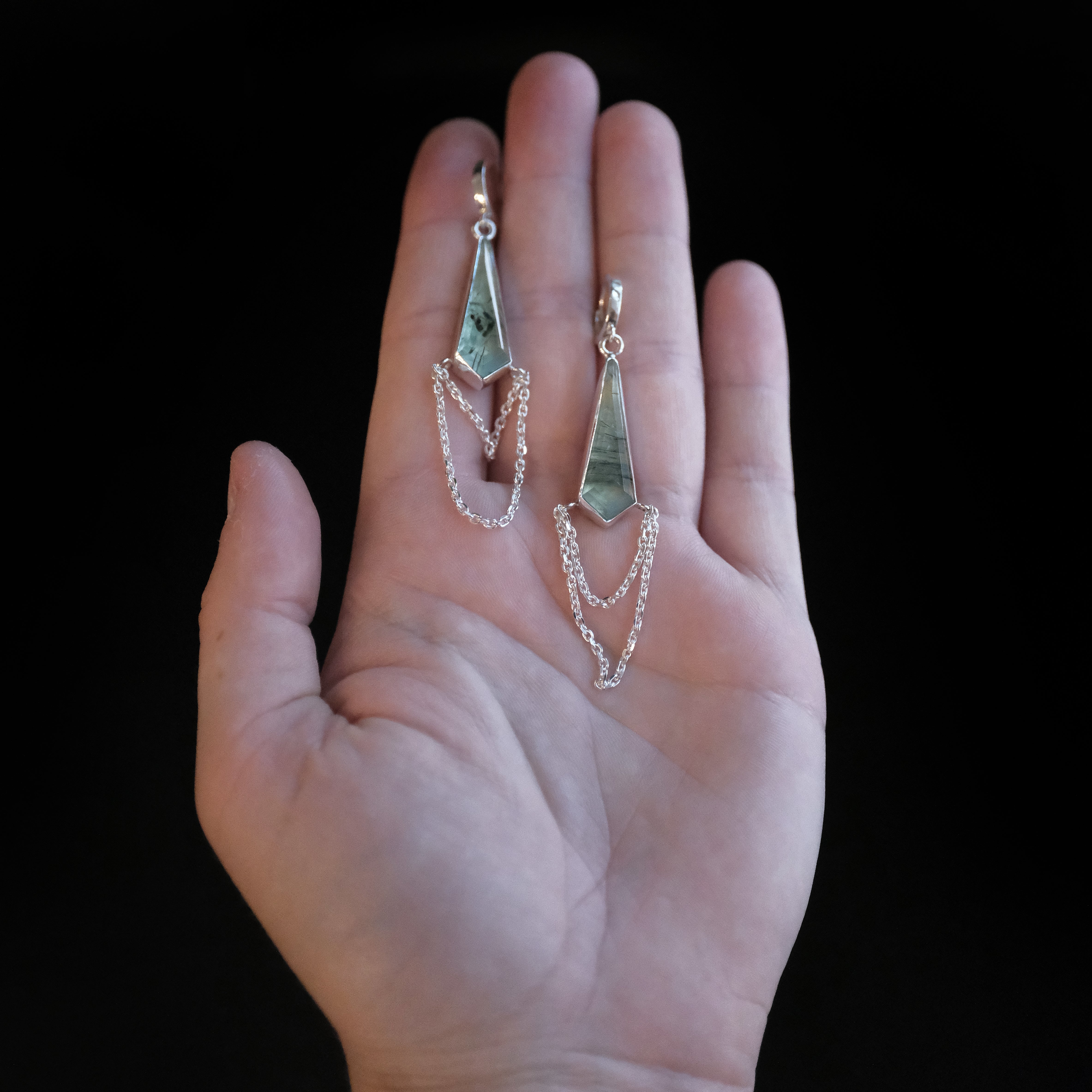 Prehnite + Sterling Drape Earrings - One of a Kind