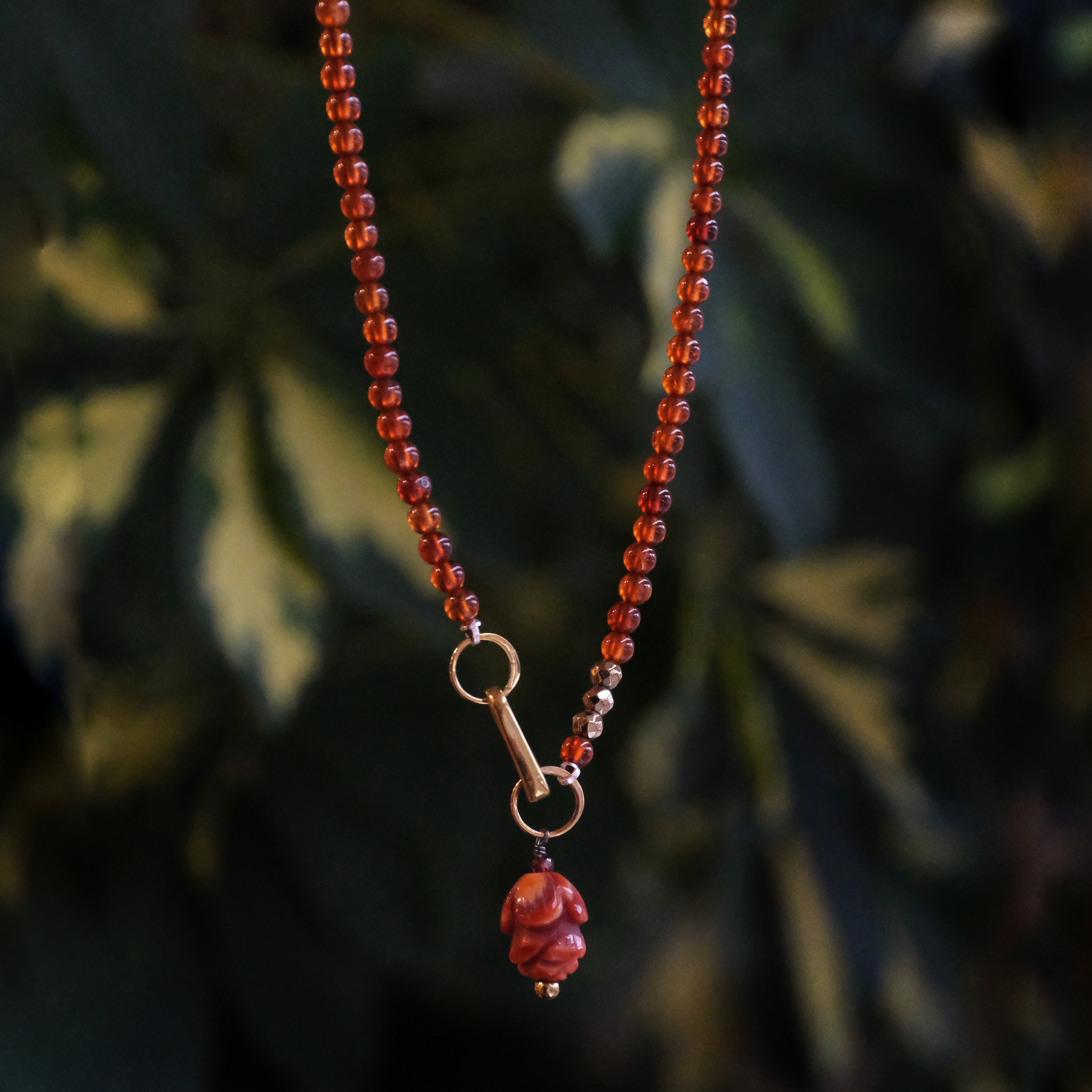 Rust Garnet Brass + Carnelian Necklace - One of a Kind