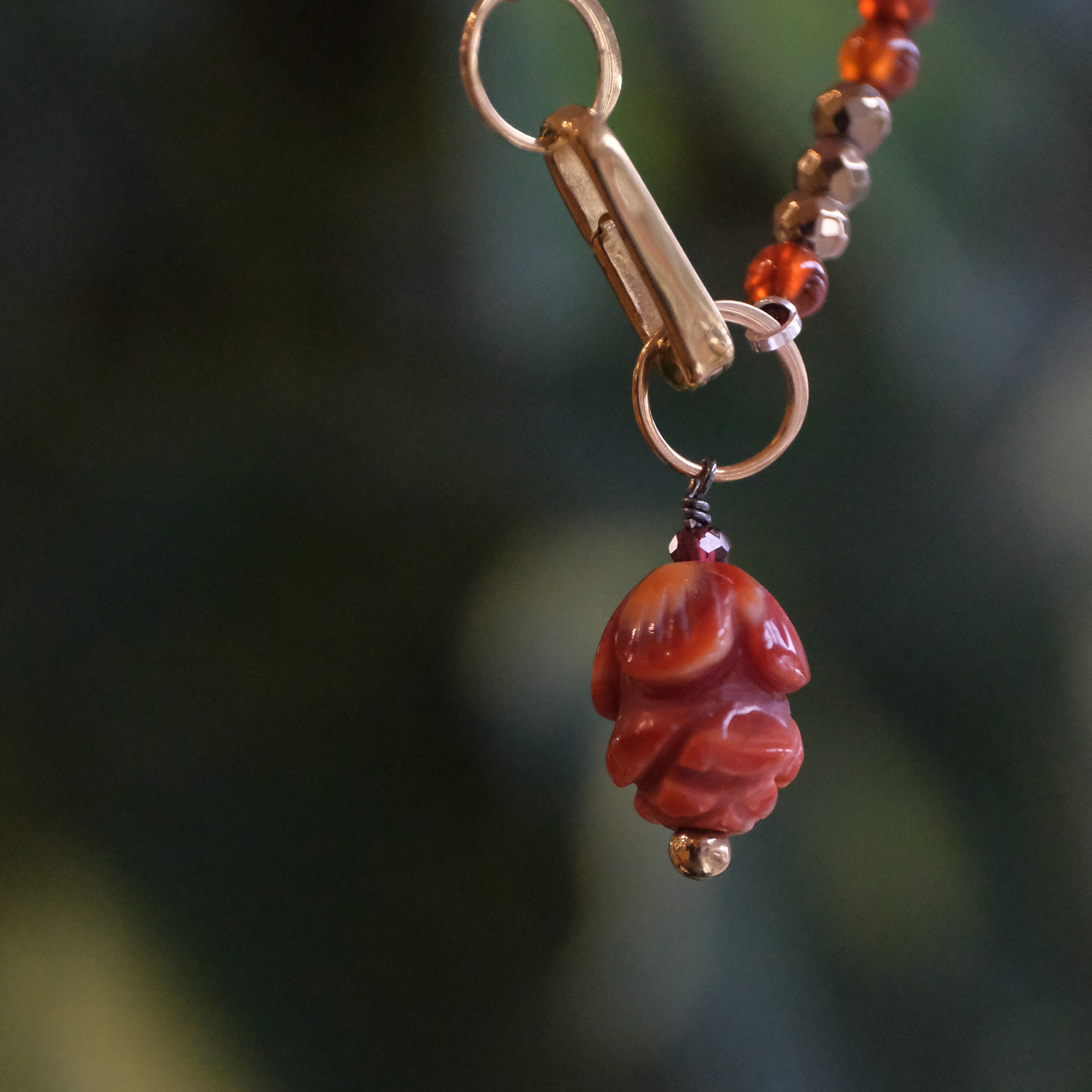 Rust Garnet Brass + Carnelian Necklace - One of a Kind