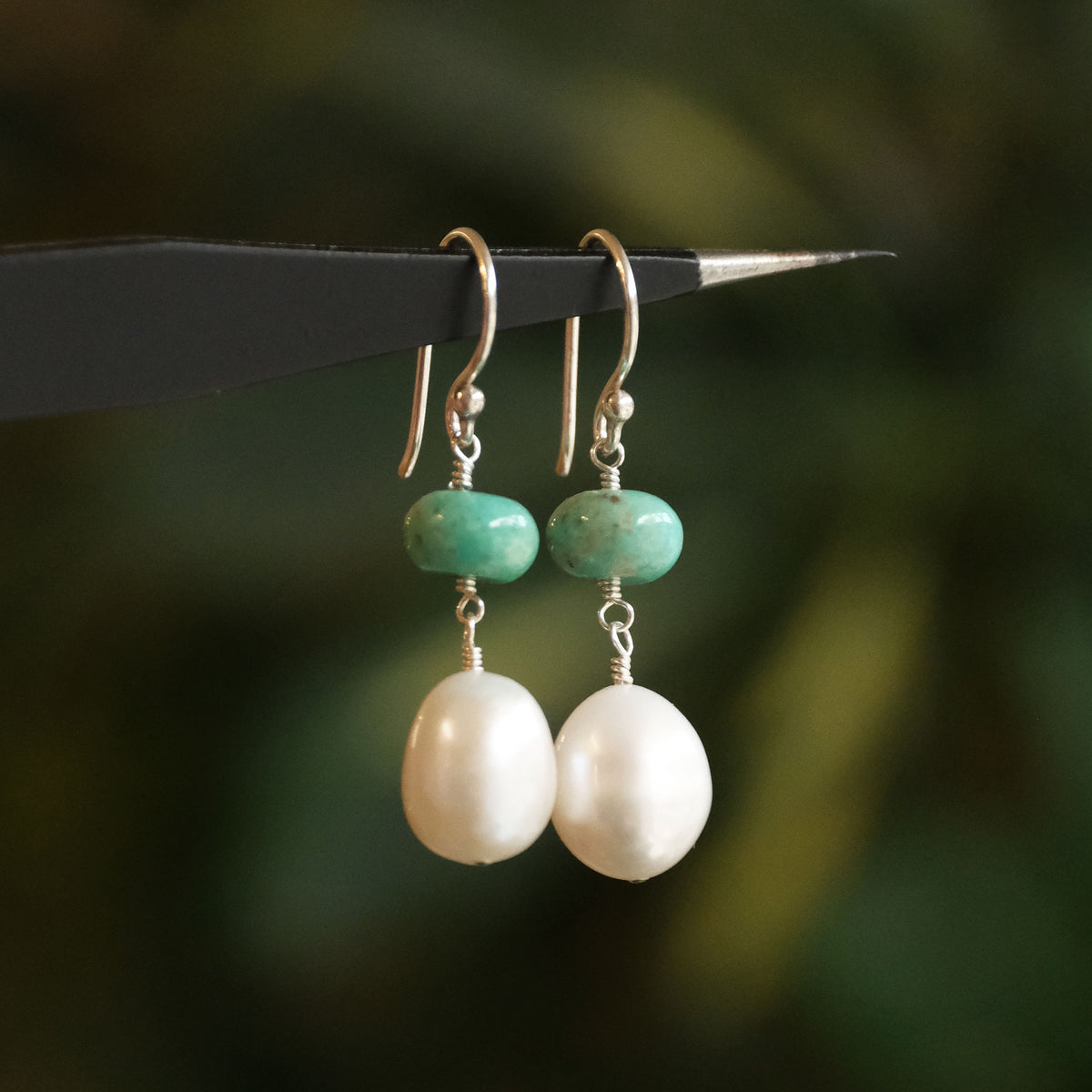 Turquoise + Freshwater Pearl Cava Earrings