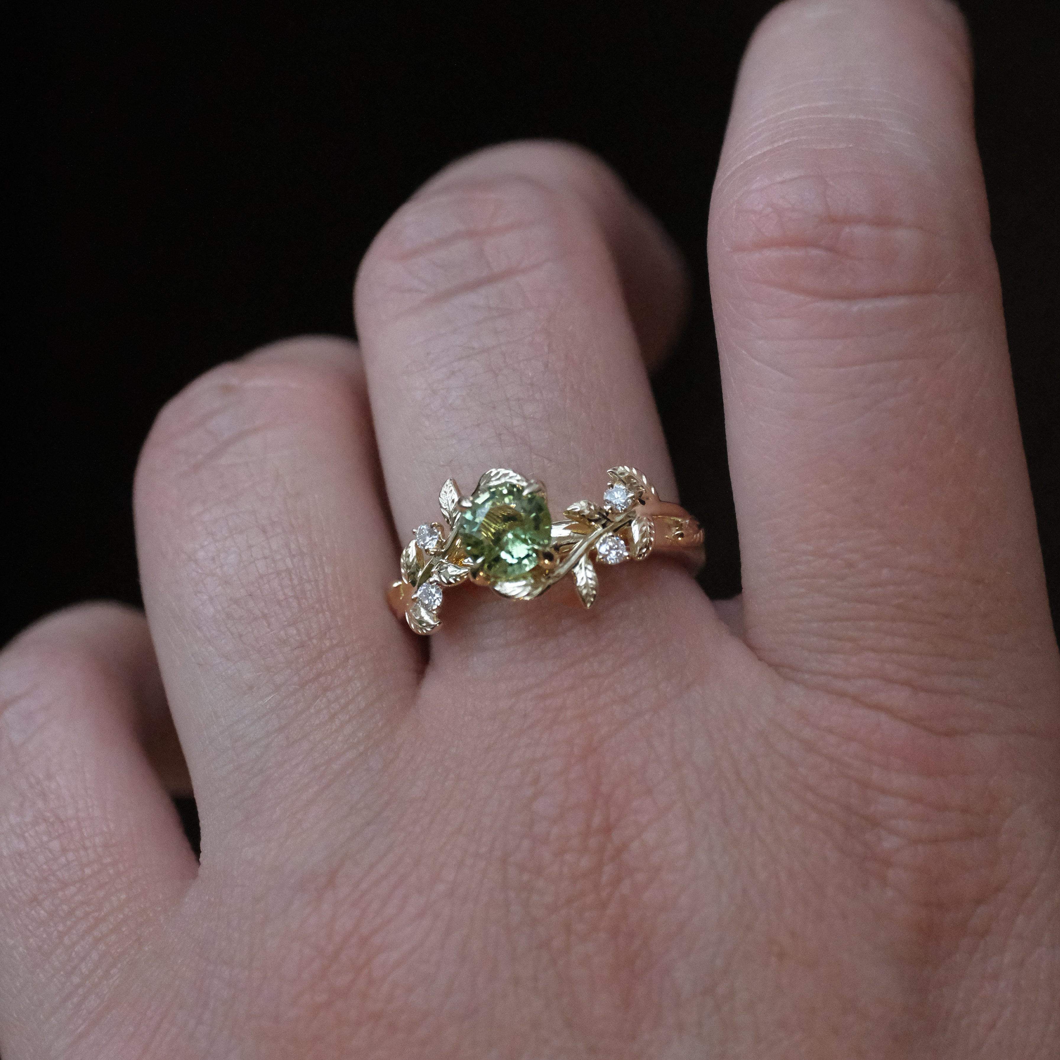 14k Mint Tourmaline + Natural Diamond Jardín Ring - One of a Kind