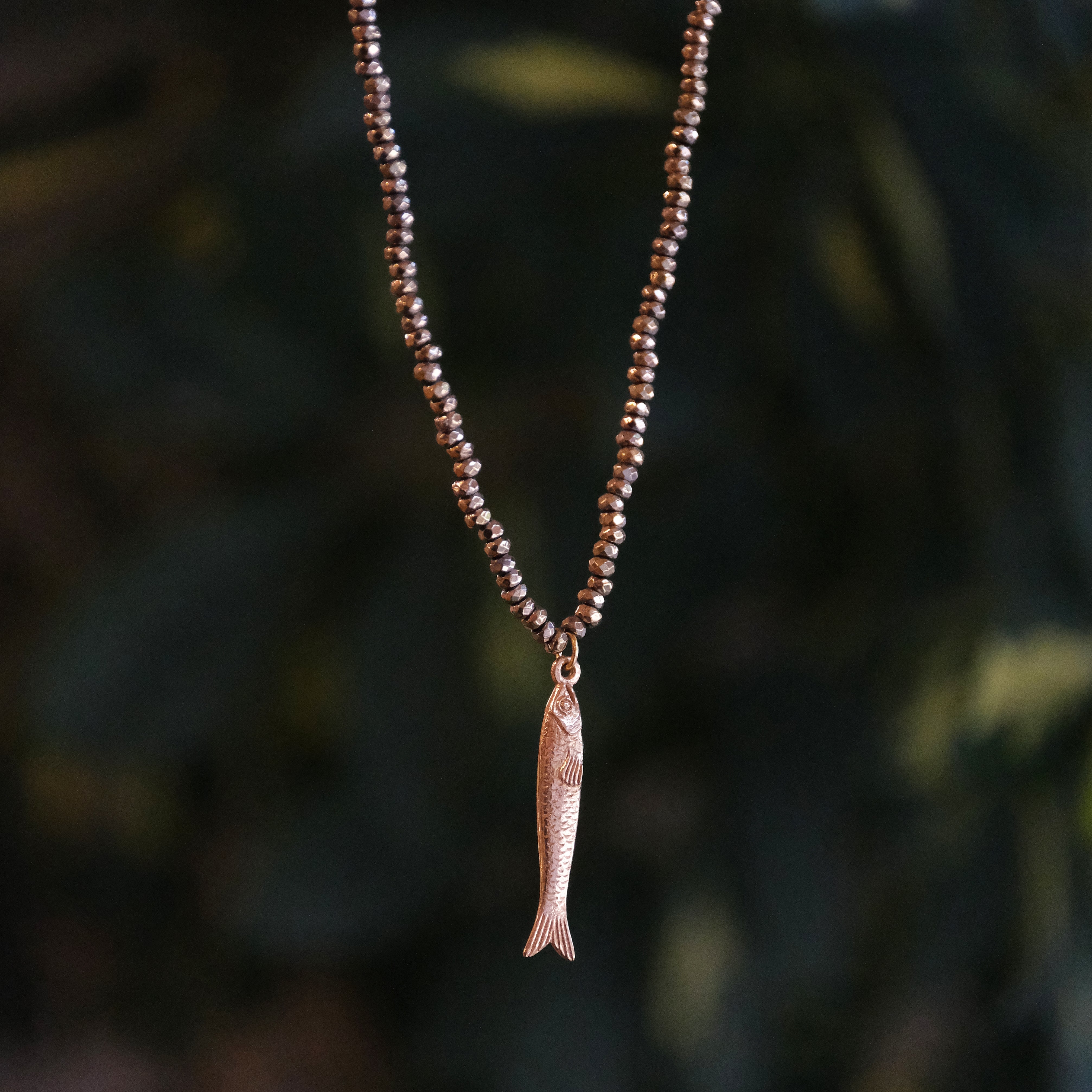 Pyrite + Bronze Golden Sardine Necklace