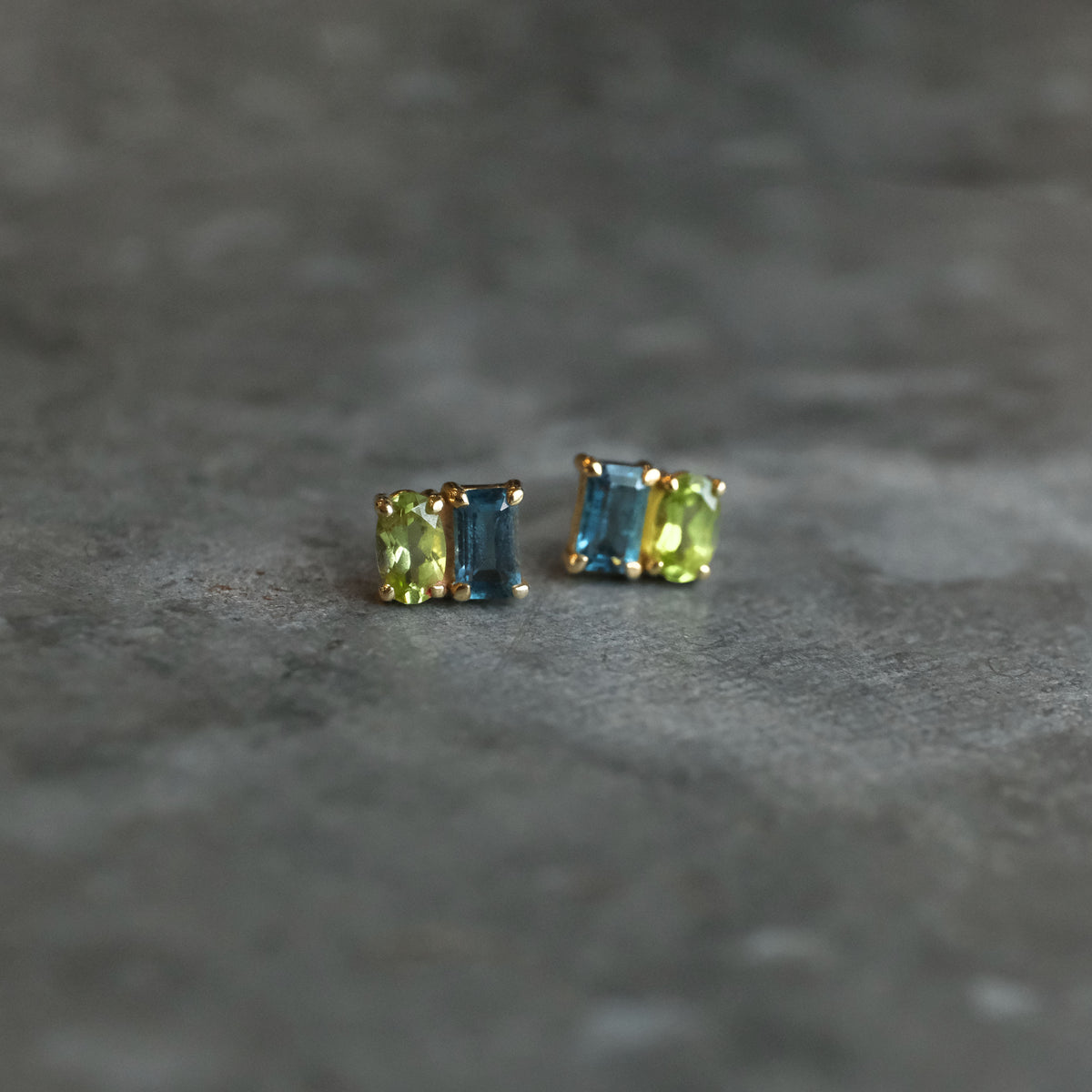 14k Topaz + Peridot Deux Studs