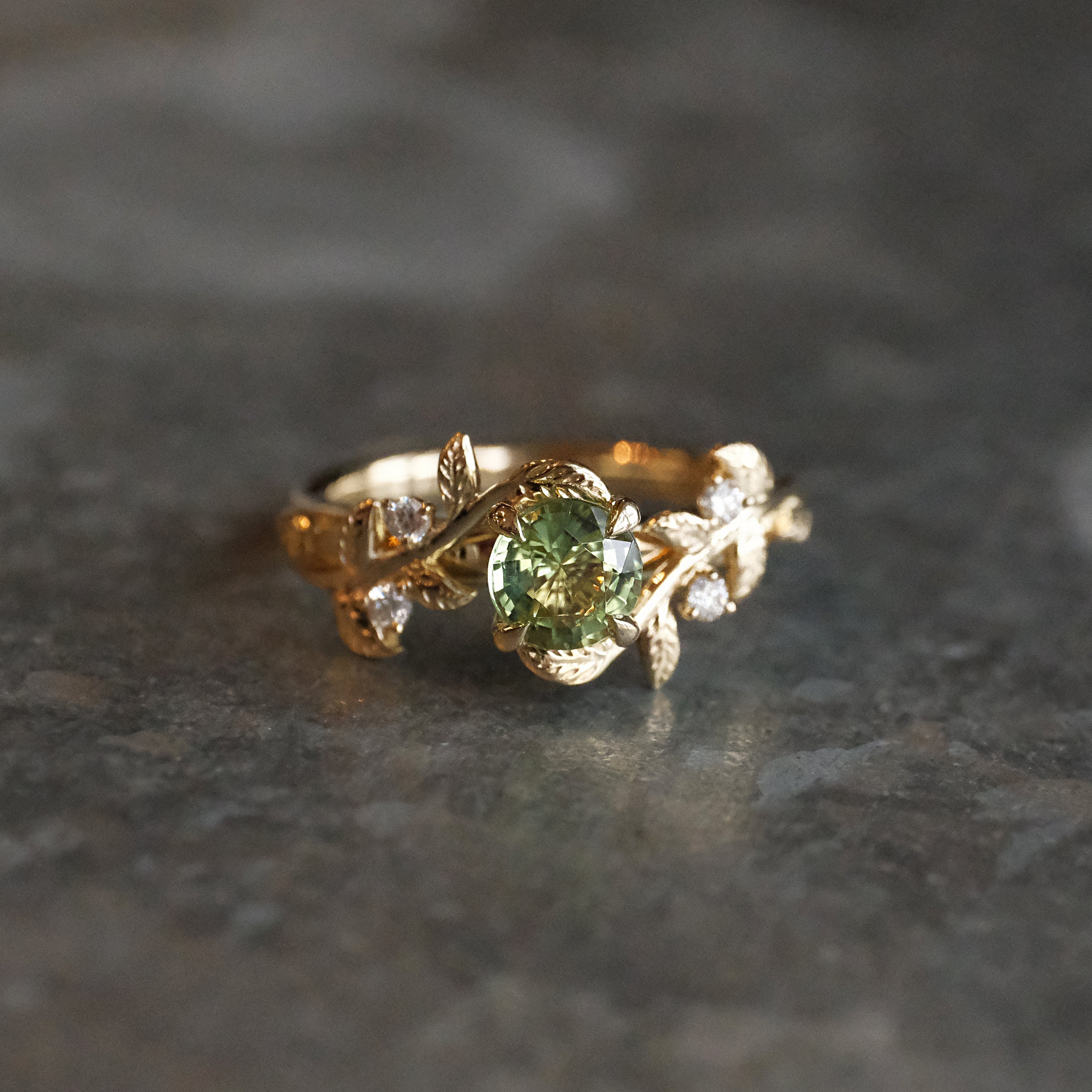 14k Mint Tourmaline + Natural Diamond Jardín Ring - One of a Kind