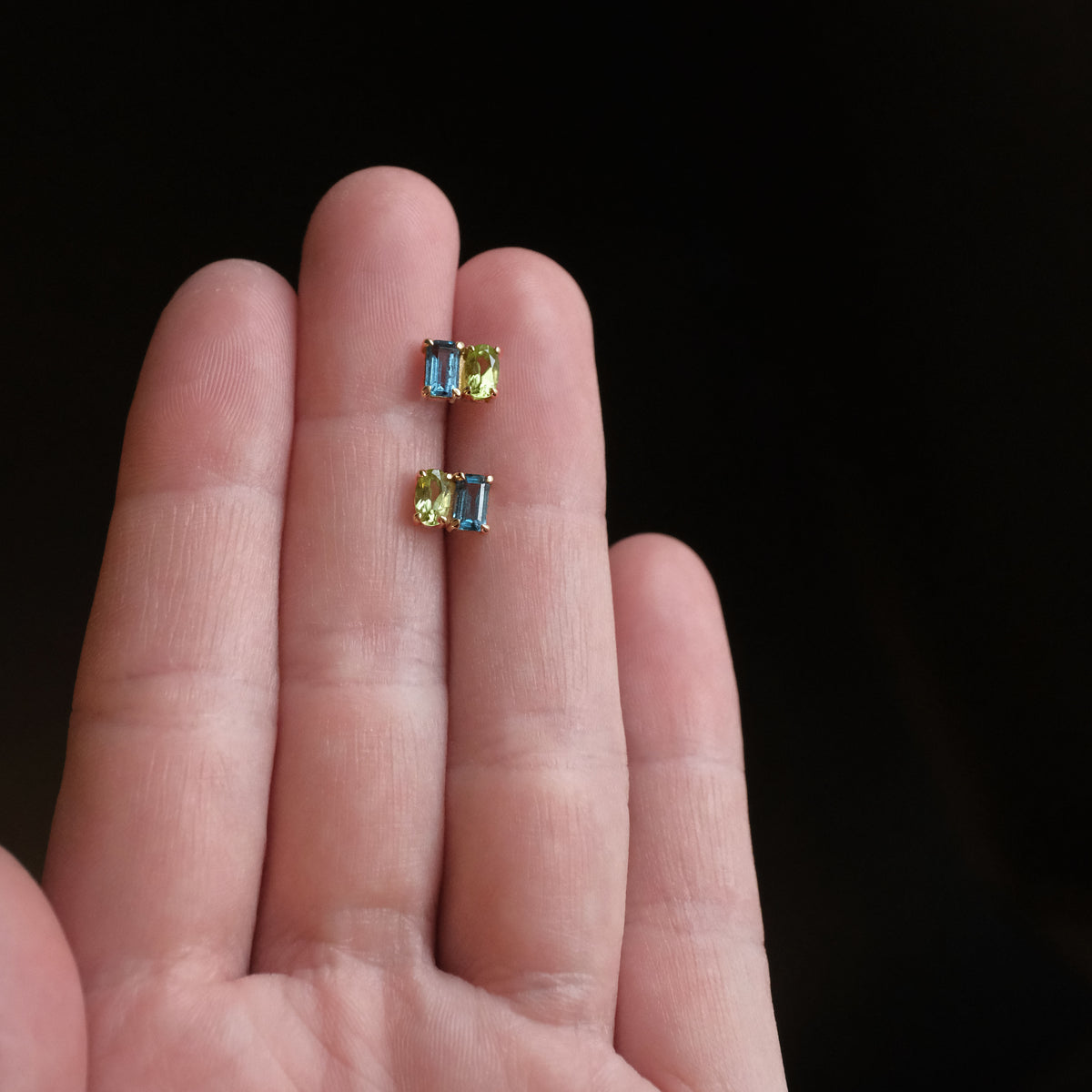 14k Topaz + Peridot Deux Studs