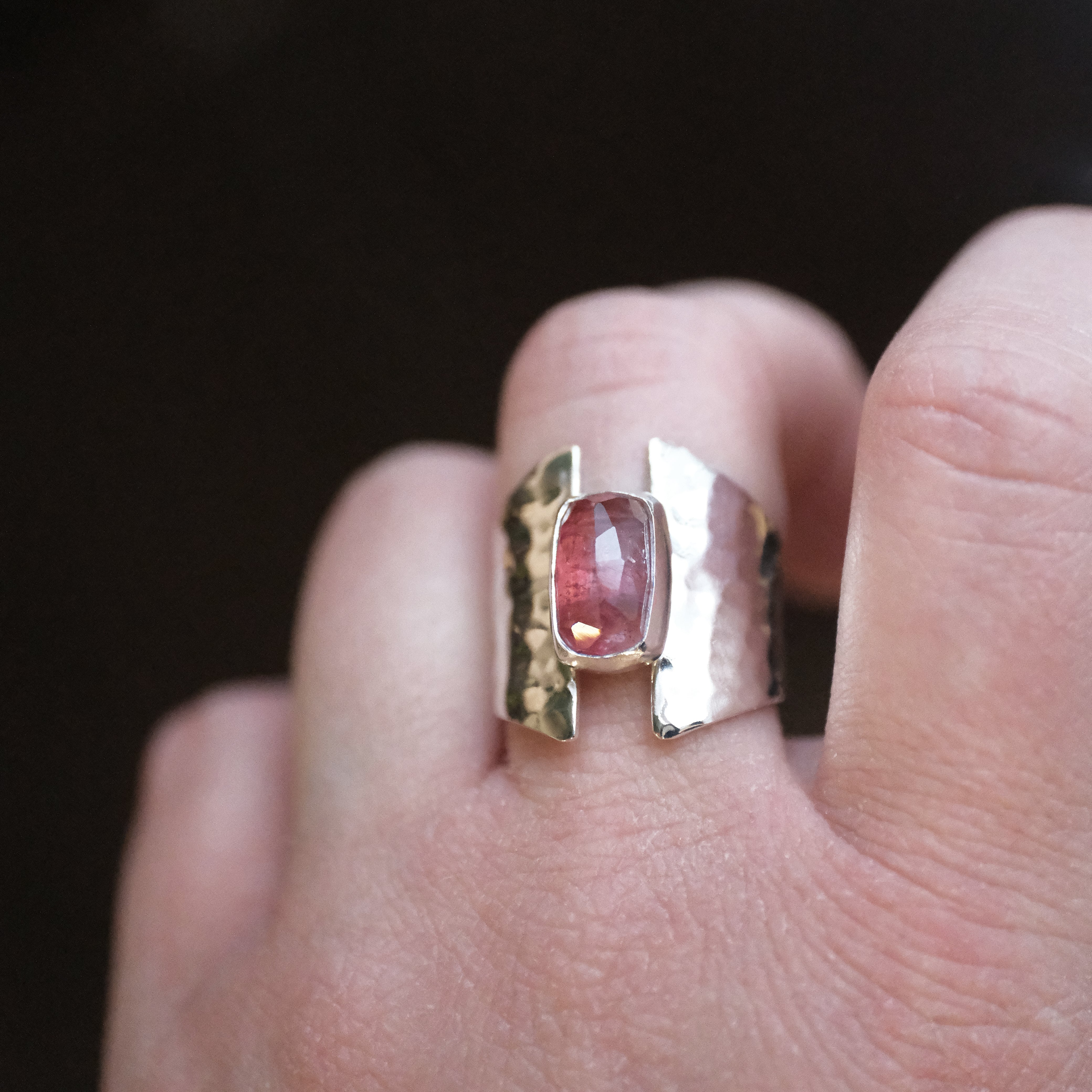 Pink Tourmaline Shield Ring (Size 7) - One of a Kind