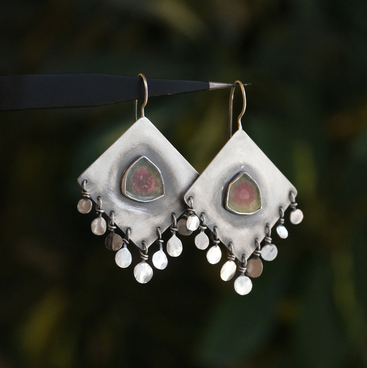 Watermelon Tourmaline Confetti Earrings - One of a Kind