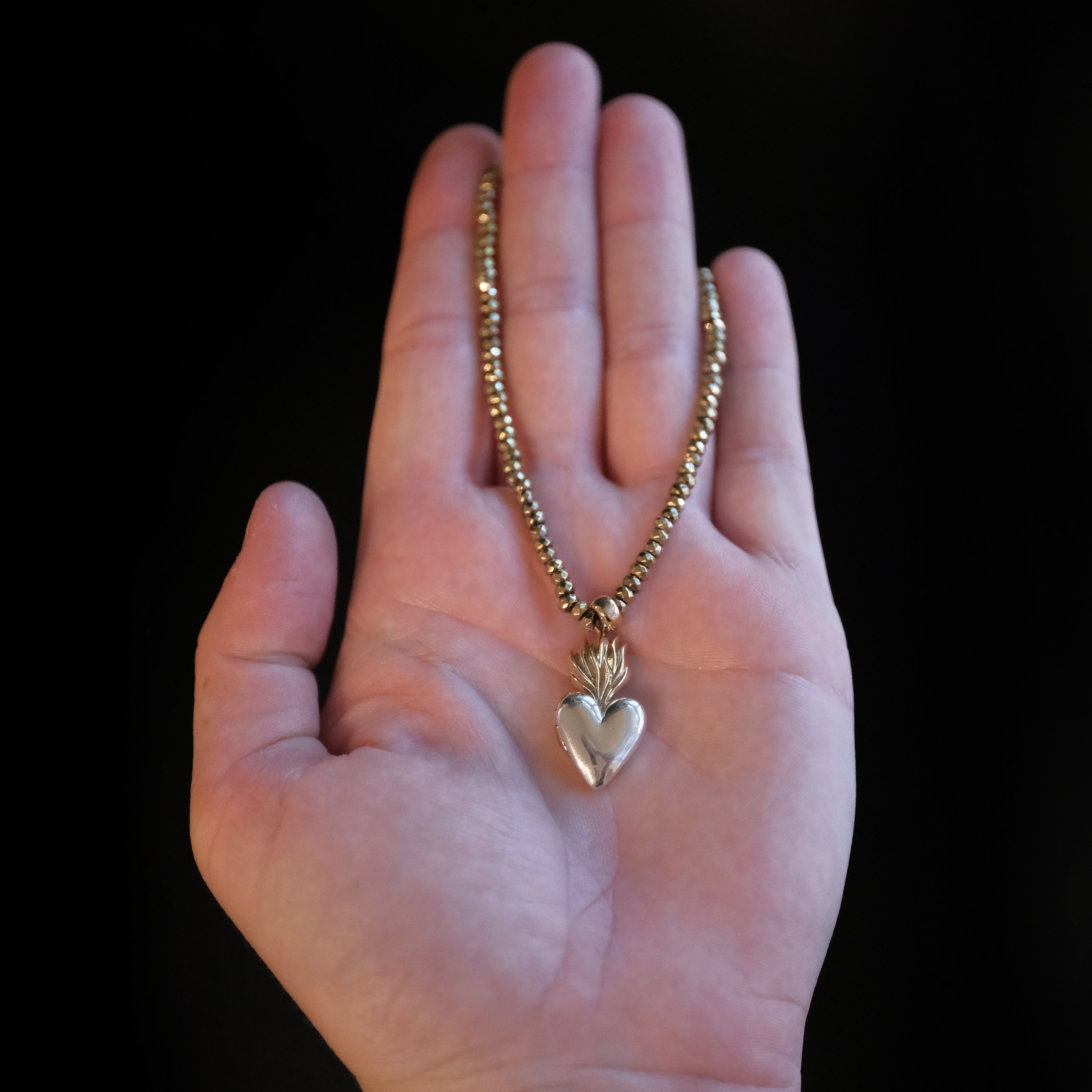 Pyrite + Bronze + Sterling Flaming Heart Locket
