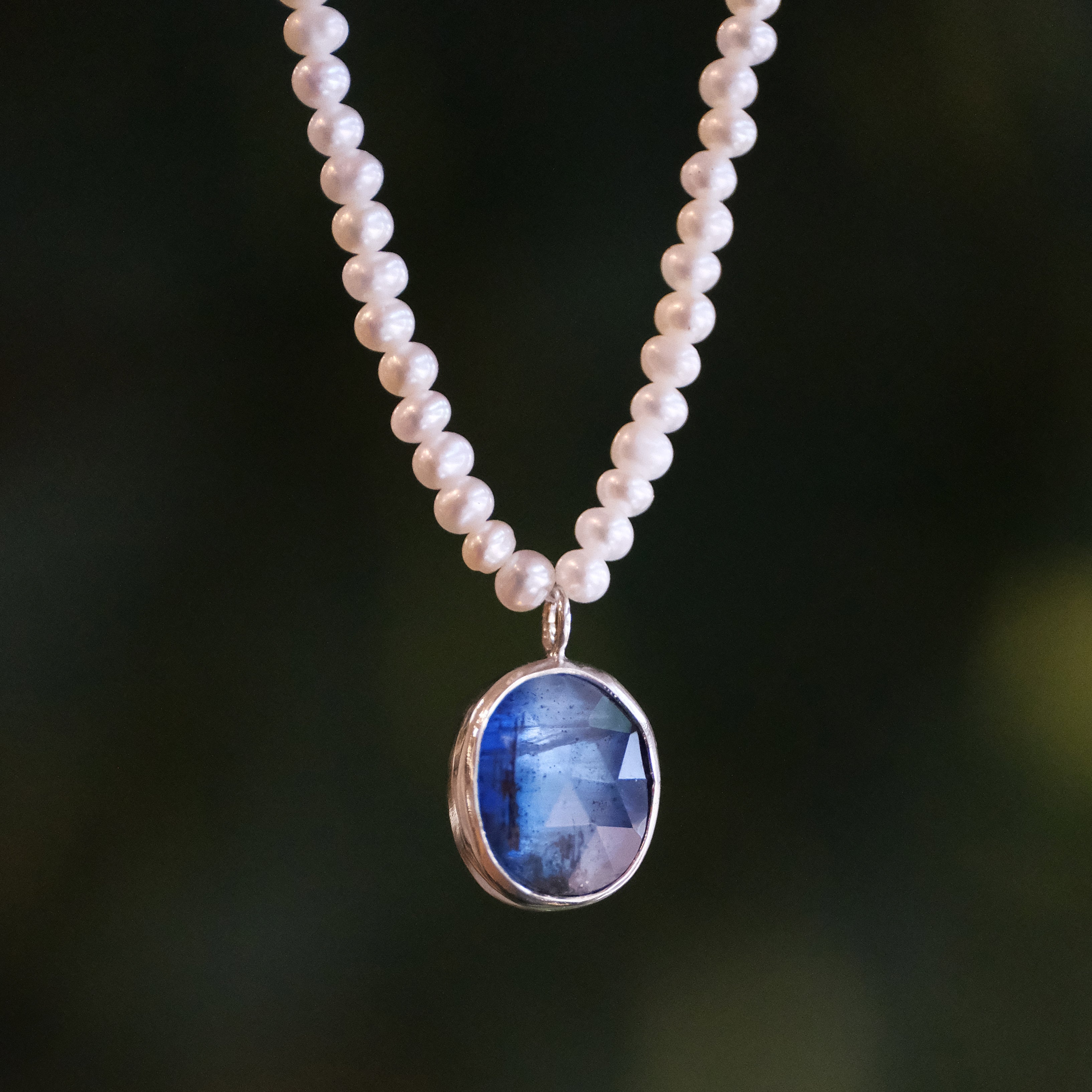 Freshwater Pearl + Kyanite Necklace - One of a Kind