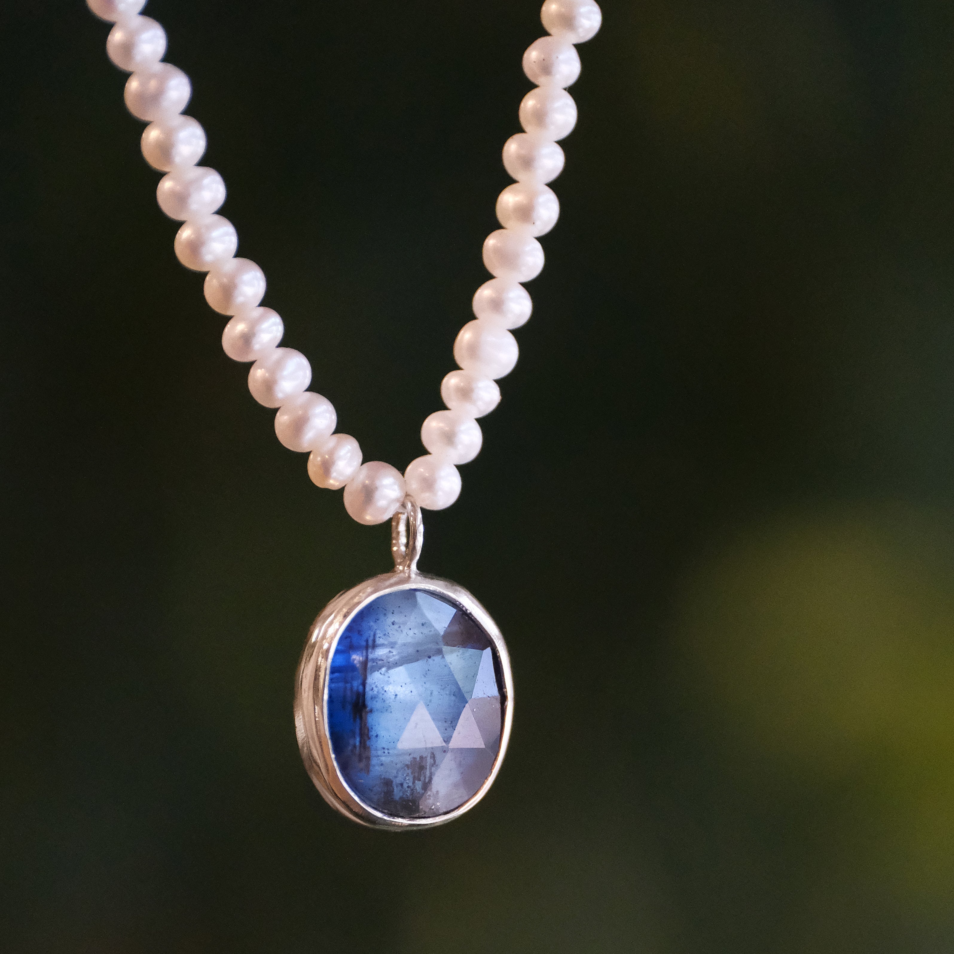 Freshwater Pearl + Kyanite Necklace - One of a Kind