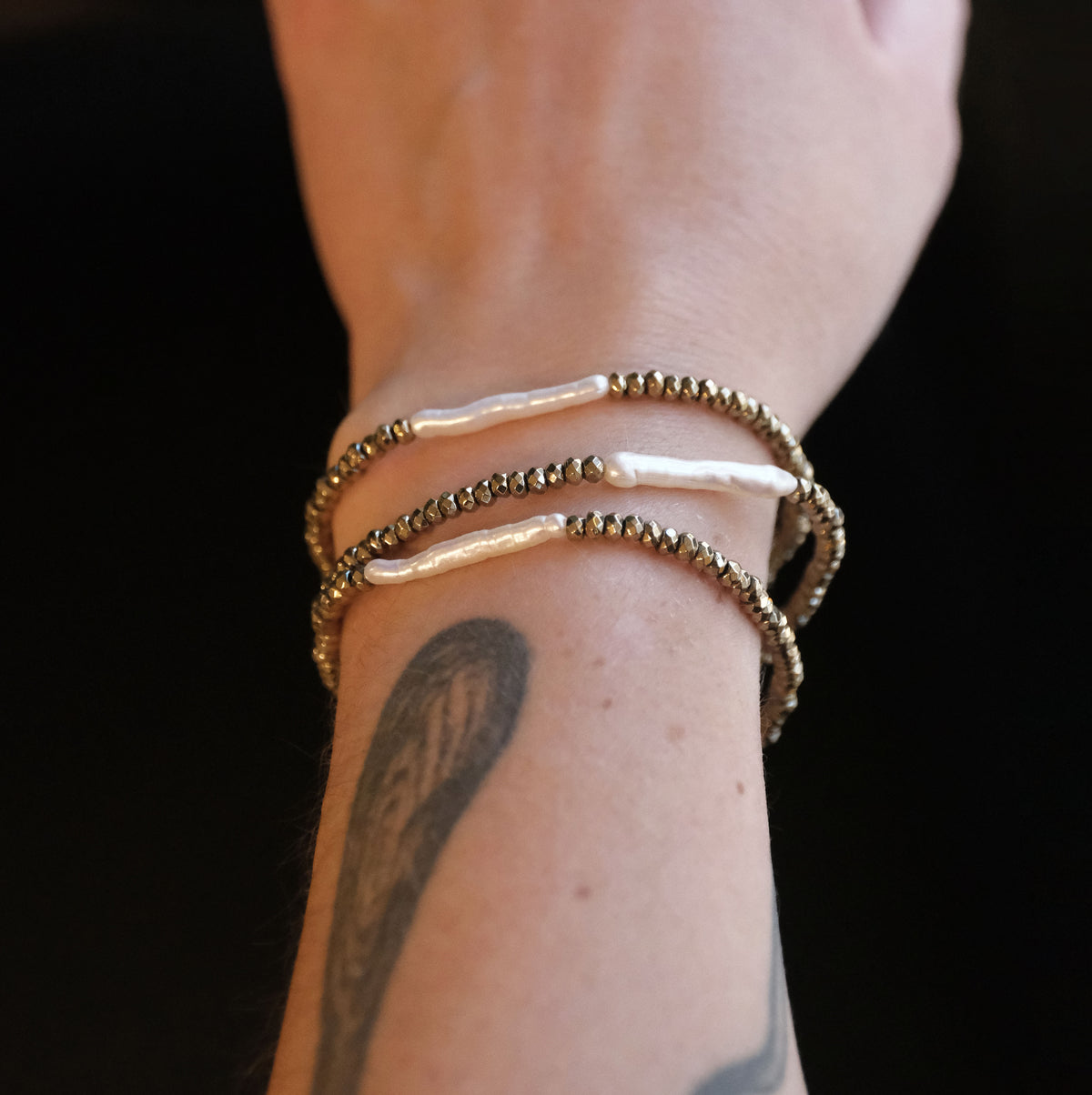 Pyrite + Freshwater Pearl Mila Bracelet