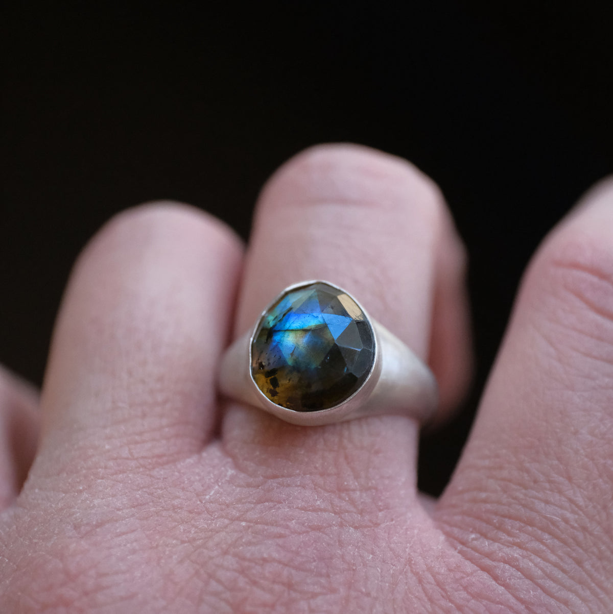 Labradorite Storm Signet Ring