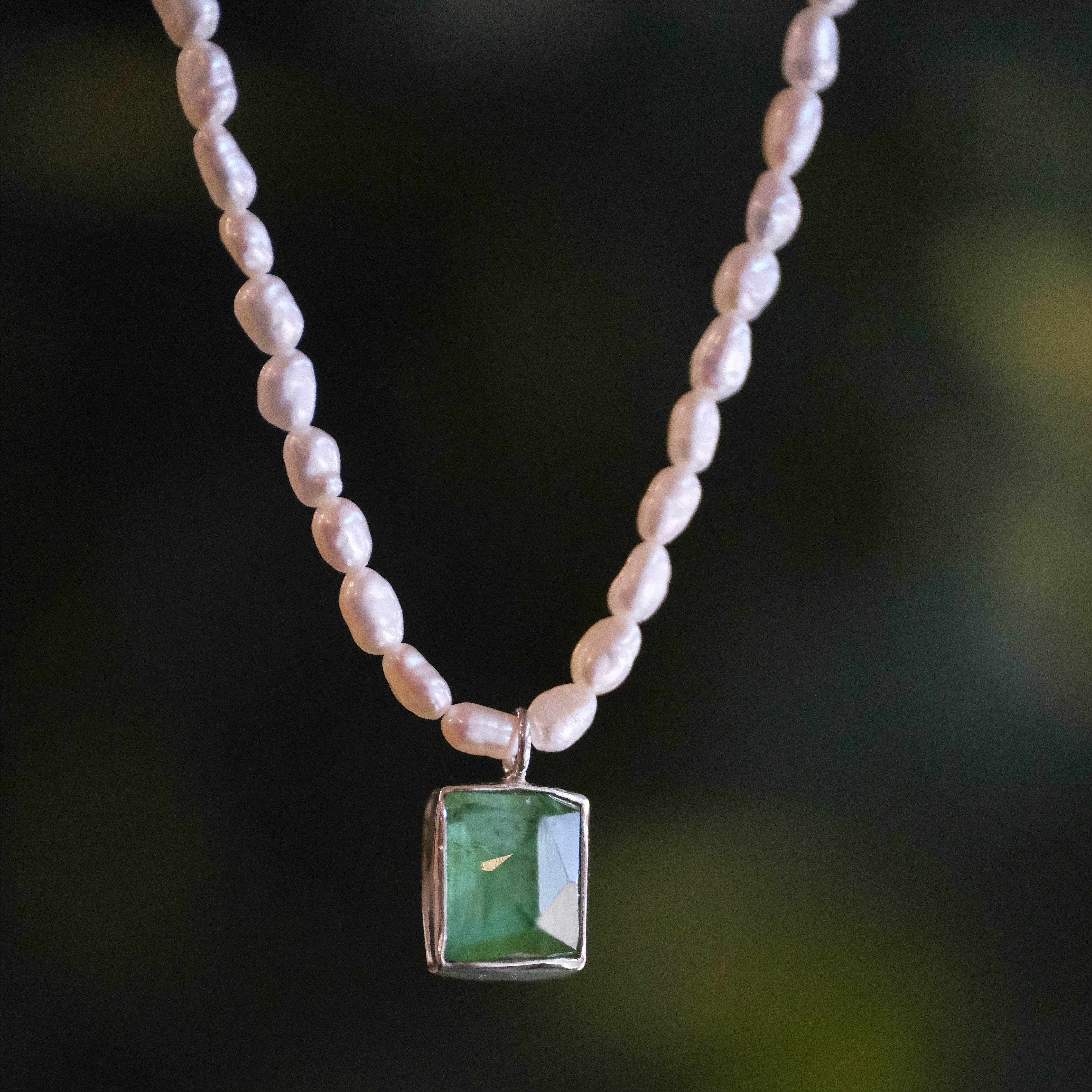 Freshwater Pearl + Green Tourmaline Necklace - One of a Kind